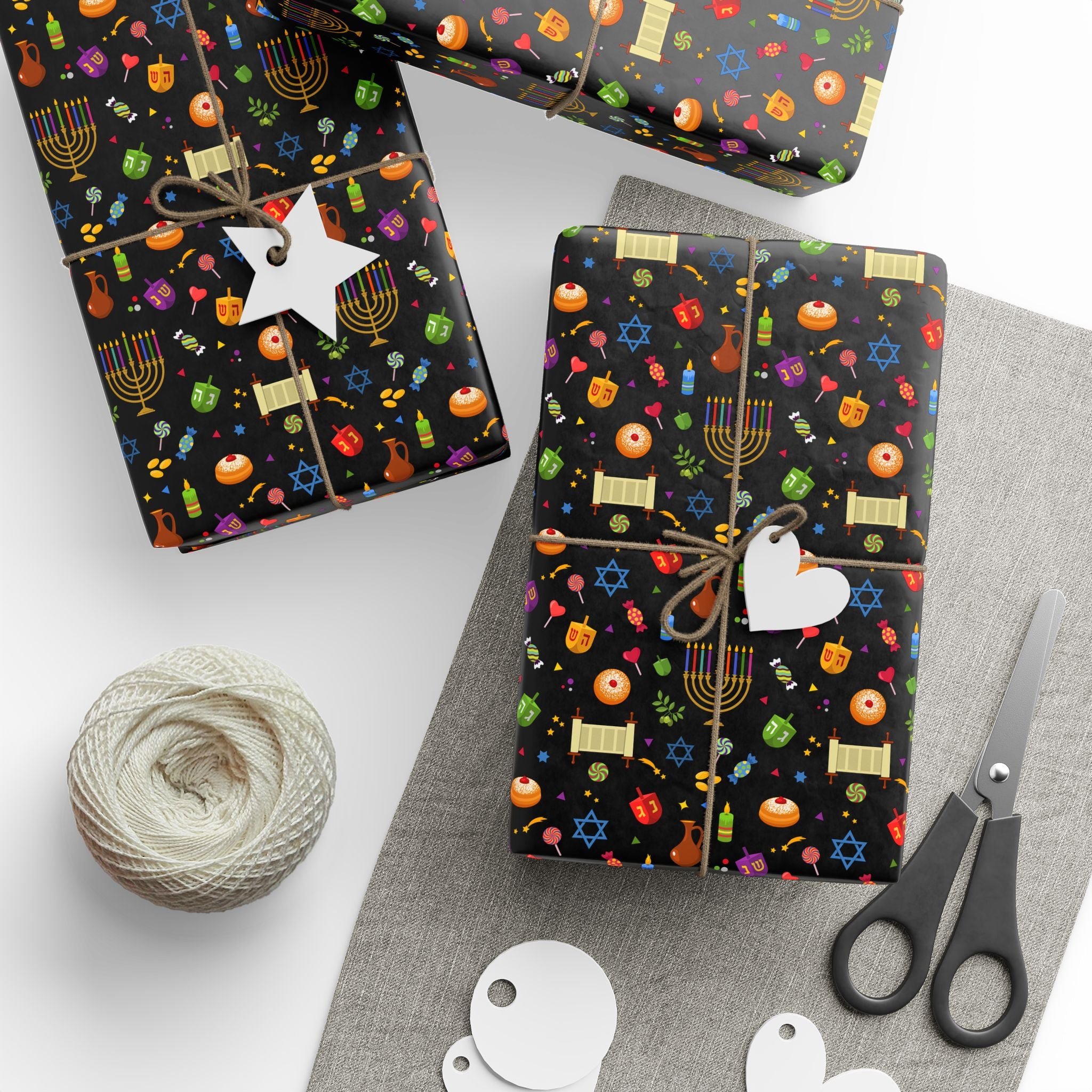 Hanukkah Dark Colors Wrapping Paper | Holiday Gift Wrapping Paper Roll