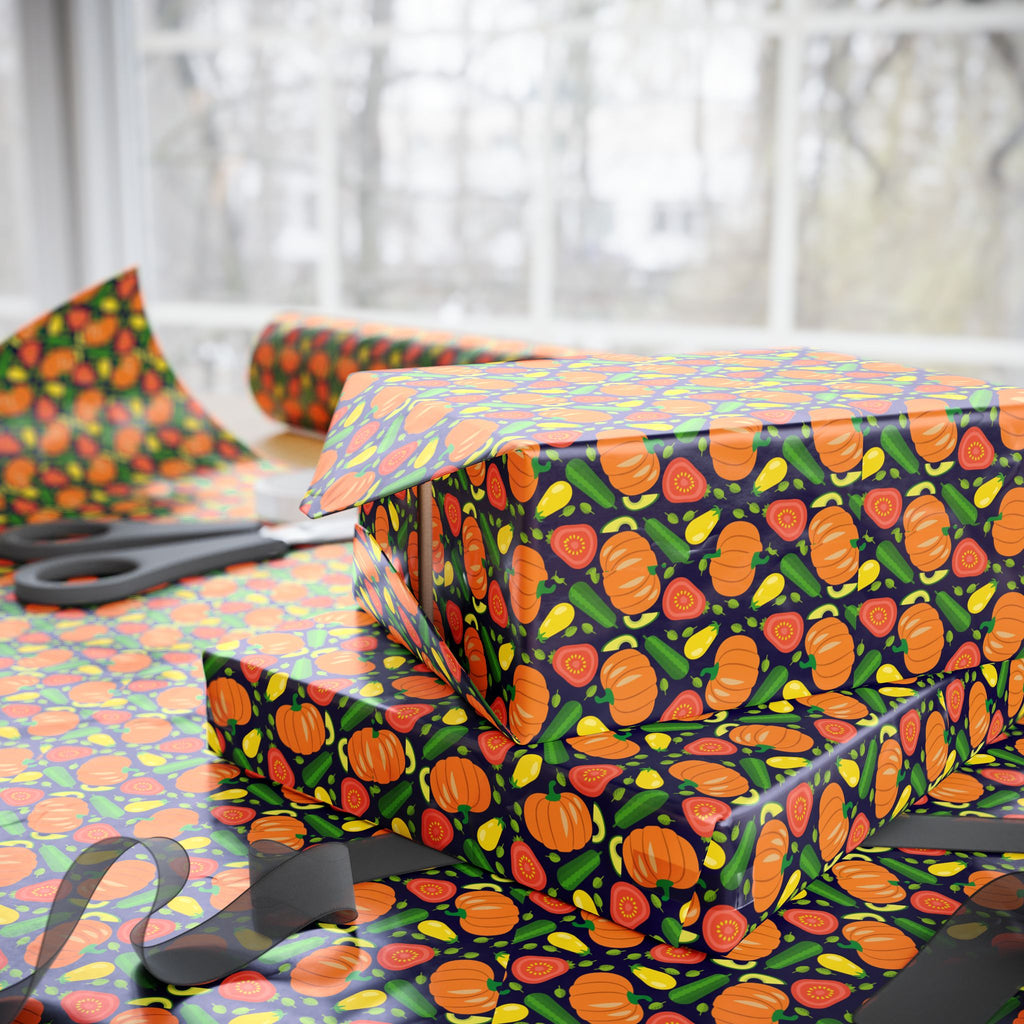 Thanksgiving Pumpkin Veggies Wrapping Paper | Holiday Gift Wrapping Paper Roll