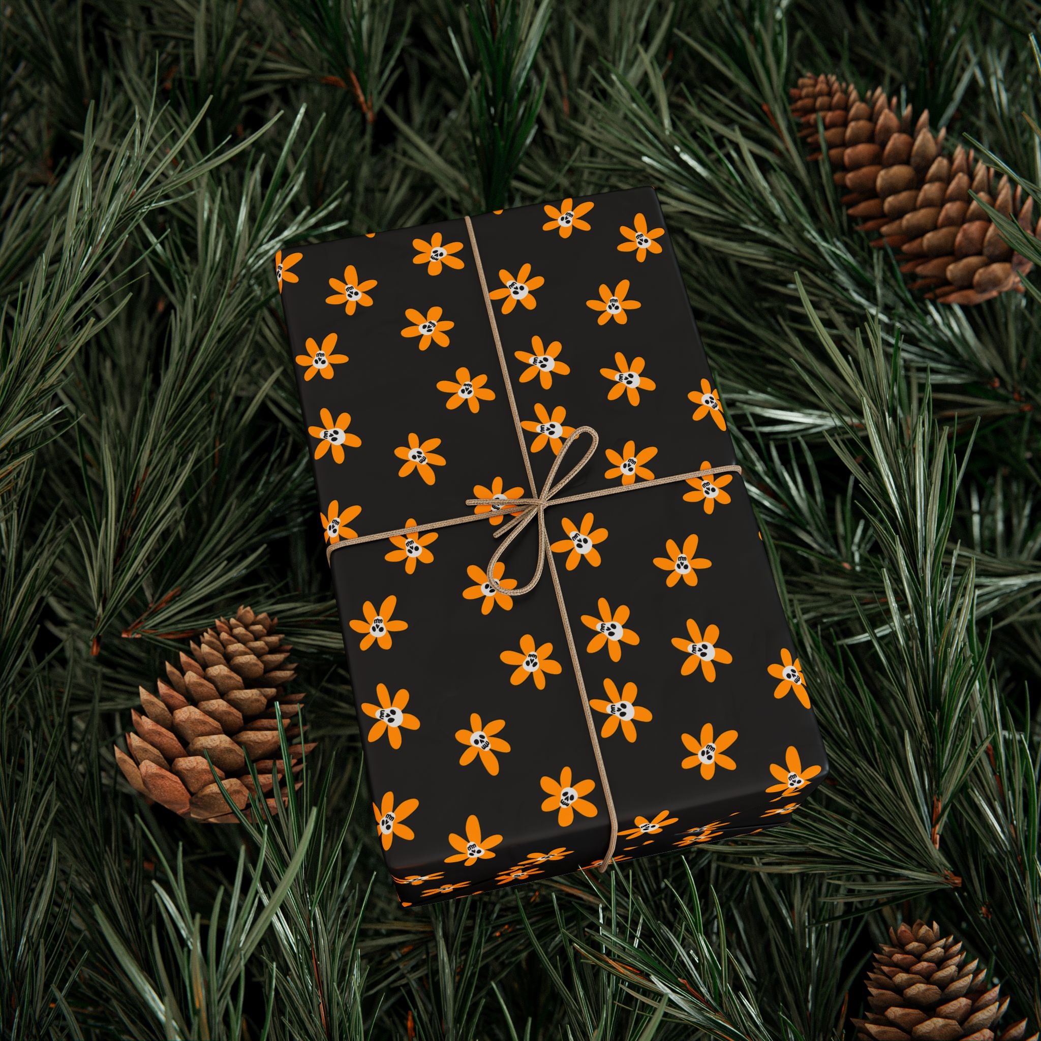 Day of the Dead Ornamental Flowers Wrapping Paper | Holiday Gift Wrapping Paper Roll