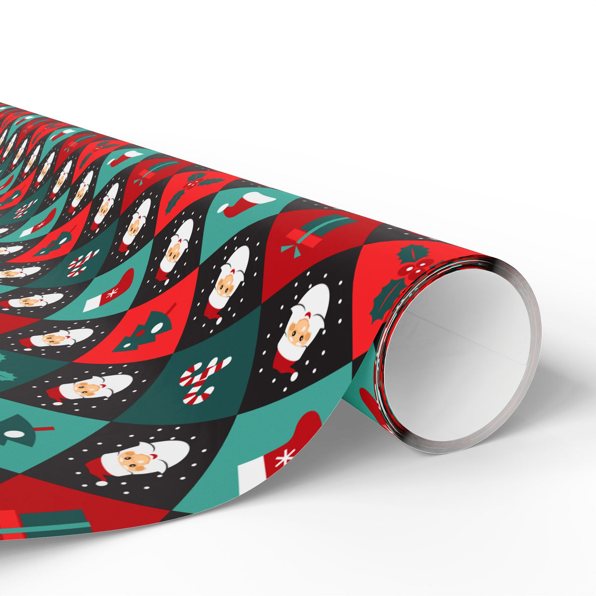 Christmas Checkered Santa Wrapping Paper | Holiday Gift Wrapping Paper Roll