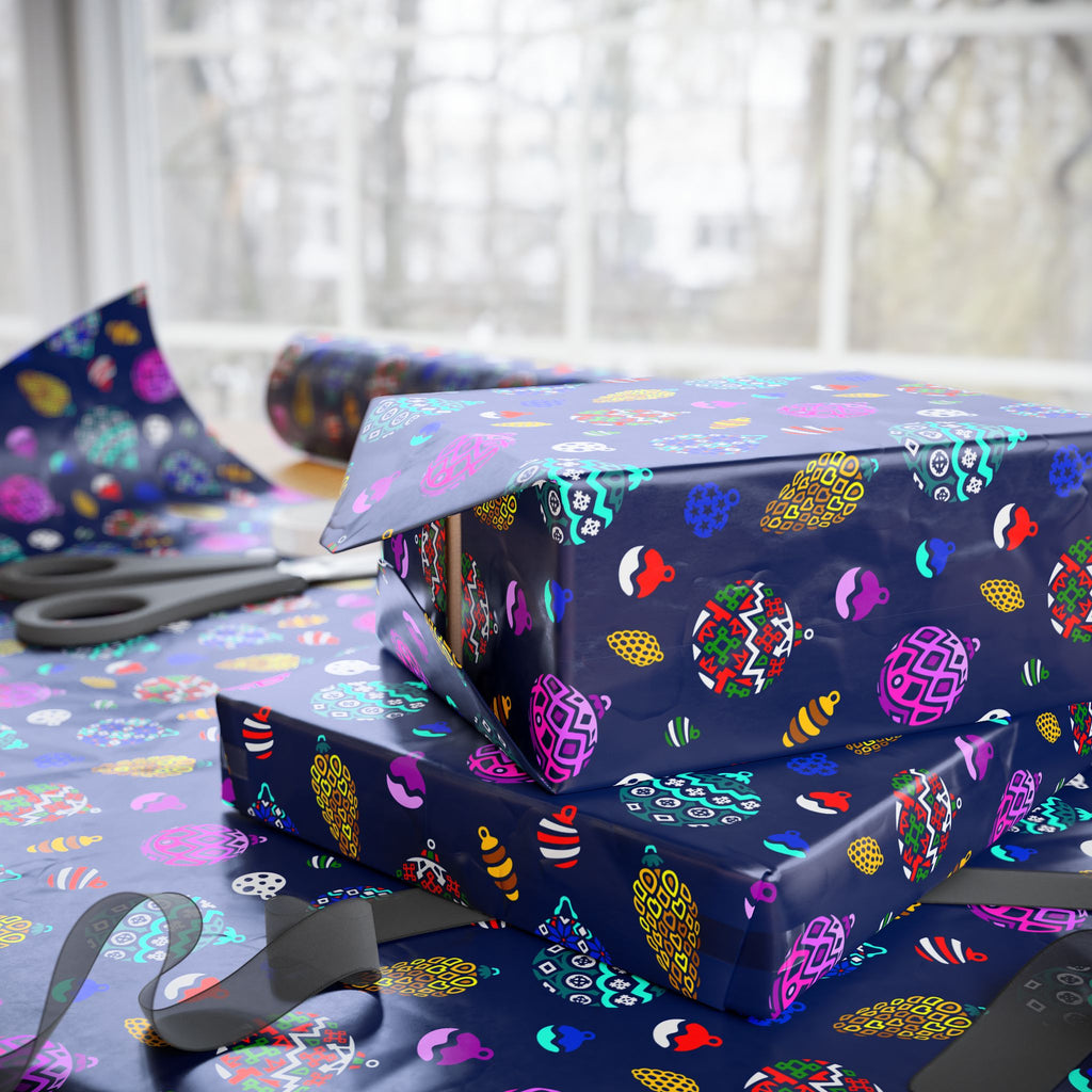 Christmas Stained Glass Ornaments Wrapping Paper | Holiday Gift Wrapping Paper Roll