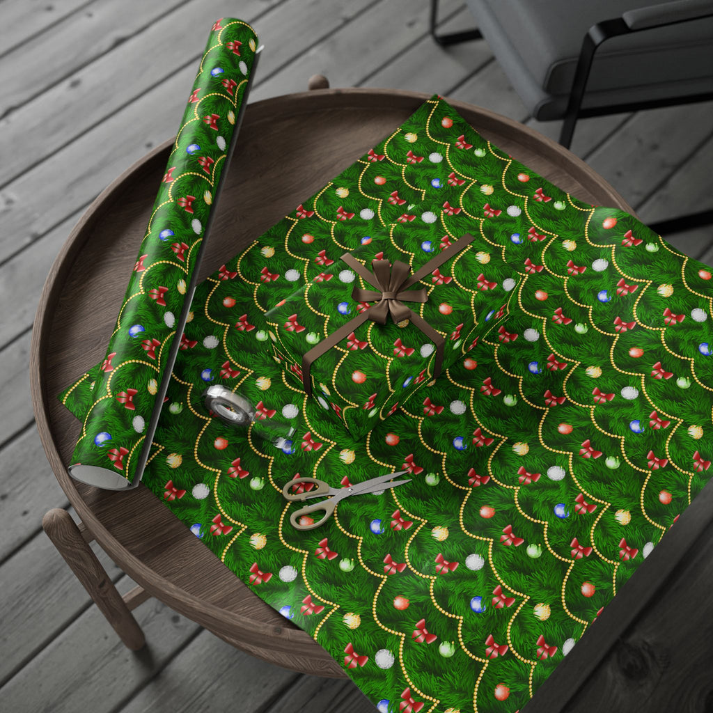 Christmas Decorated Tree Wrapping Paper | Holiday Gift Wrapping Paper Roll