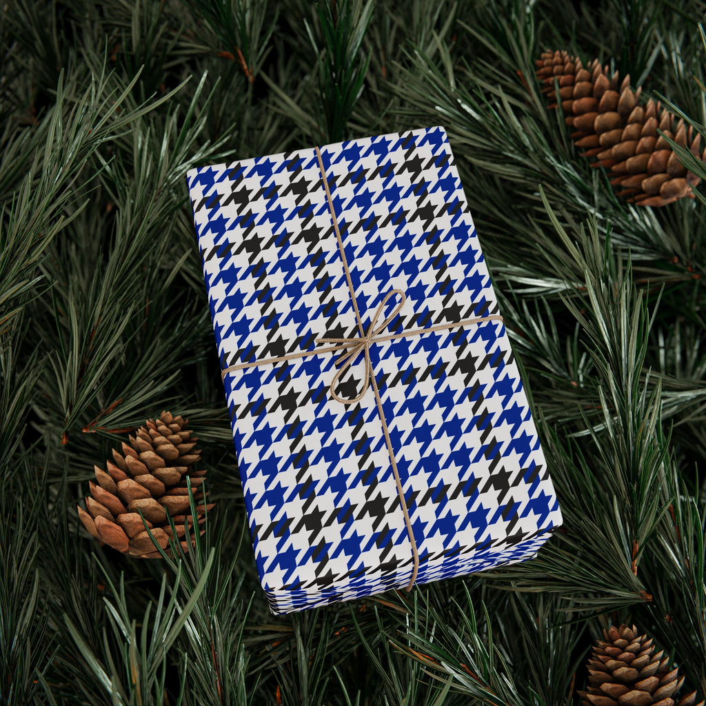 Houndstooth Wrapping Paper Design Royal Blue 009 - Holiday Gift Wrapping Paper Roll