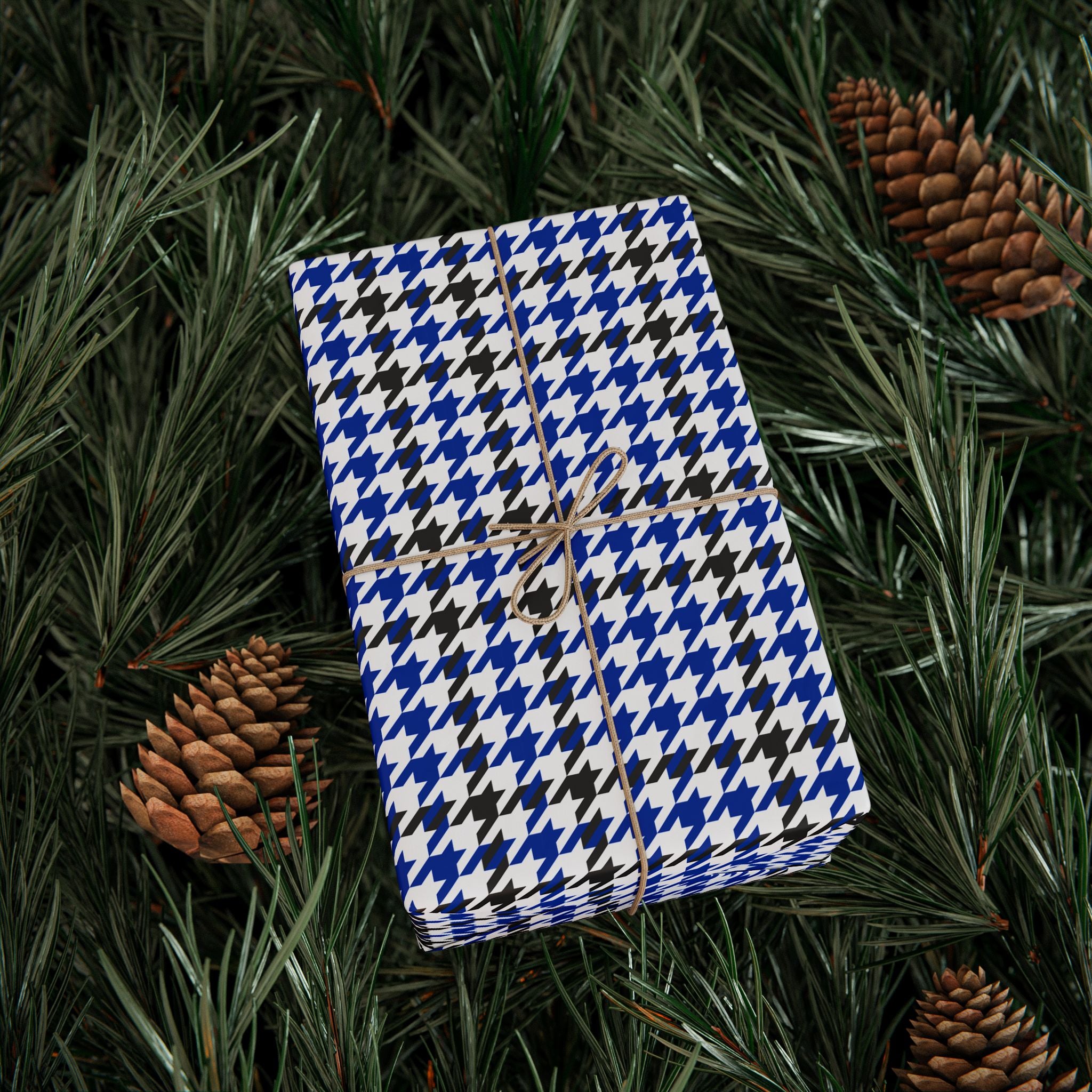 Houndstooth Wrapping Paper Design Royal Blue 009 - Holiday Gift Wrapping Paper Roll