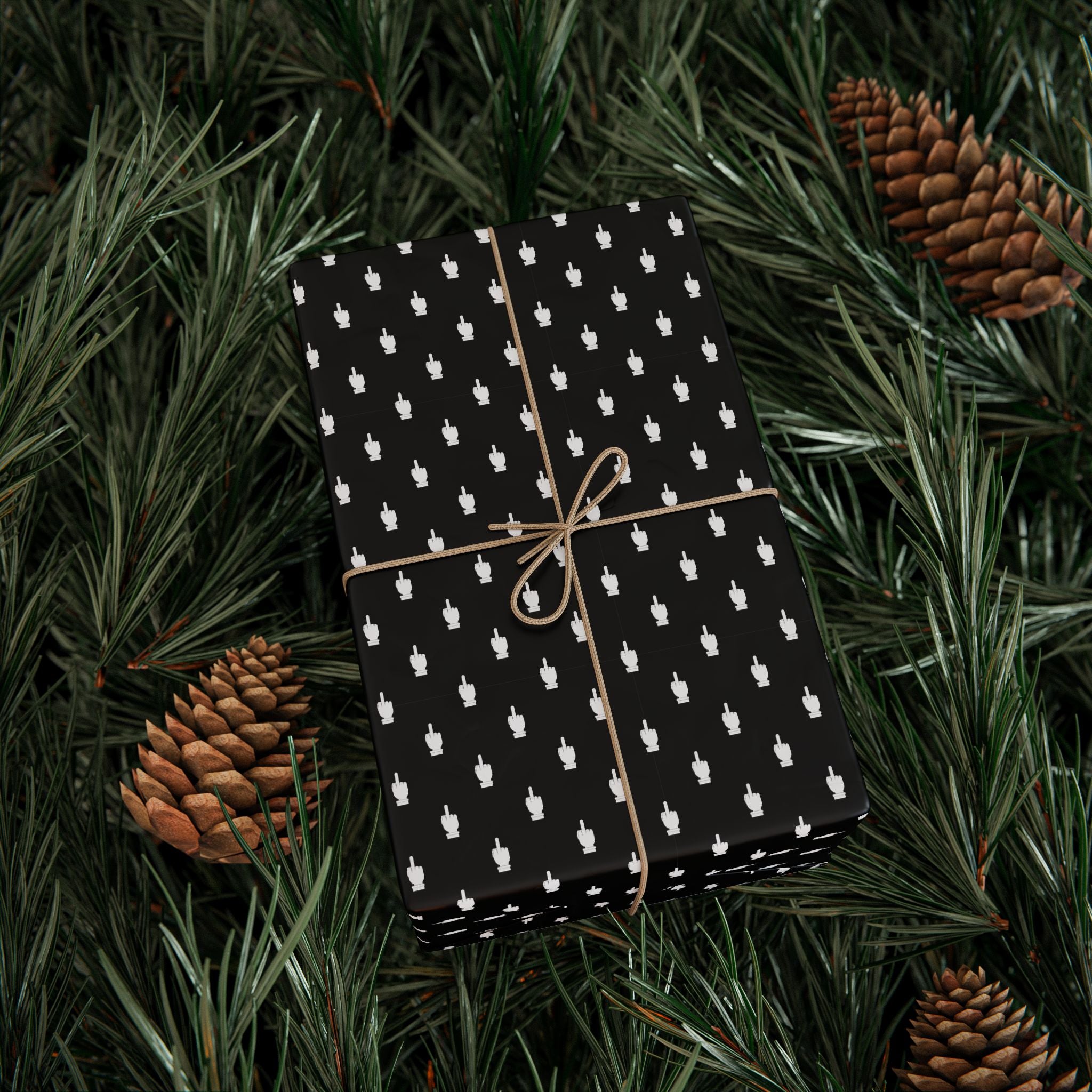 NSFW Friendly Hello Middle Finger on Black Wrapping Paper - Holiday Gift Wrapping Paper Roll