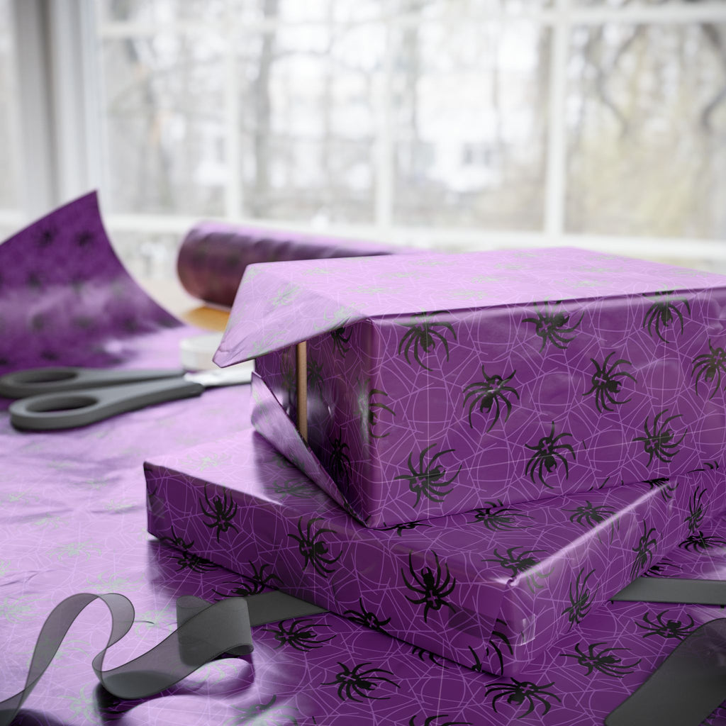 Halloween Purple Spiderwebs Wrapping Paper | Holiday Gift Wrapping Paper Roll