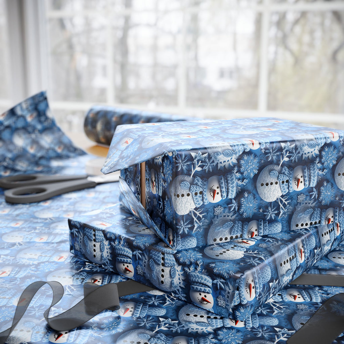 Christmas 3D Snowmen Wrapping Paper | Holiday Gift Wrapping Paper