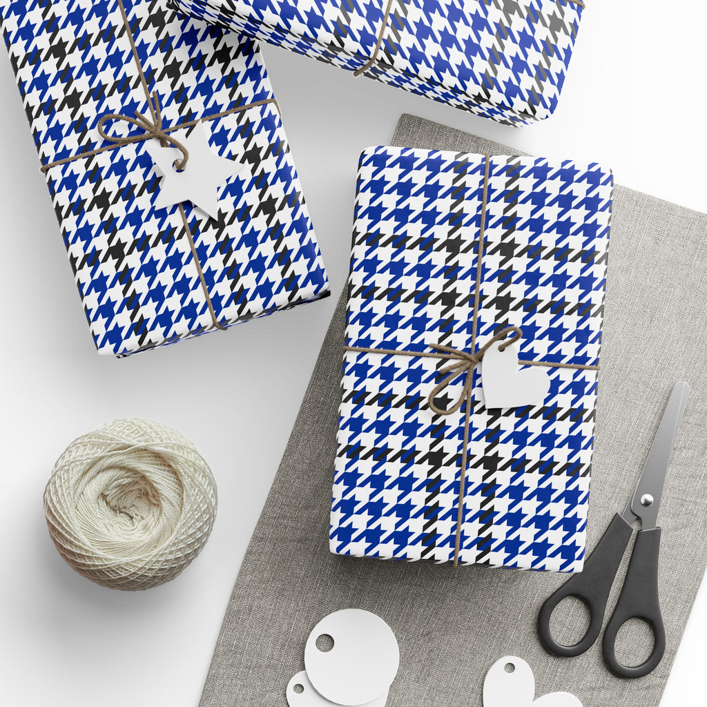 Houndstooth Wrapping Paper Design Royal Blue 009 - Holiday Gift Wrapping Paper Roll