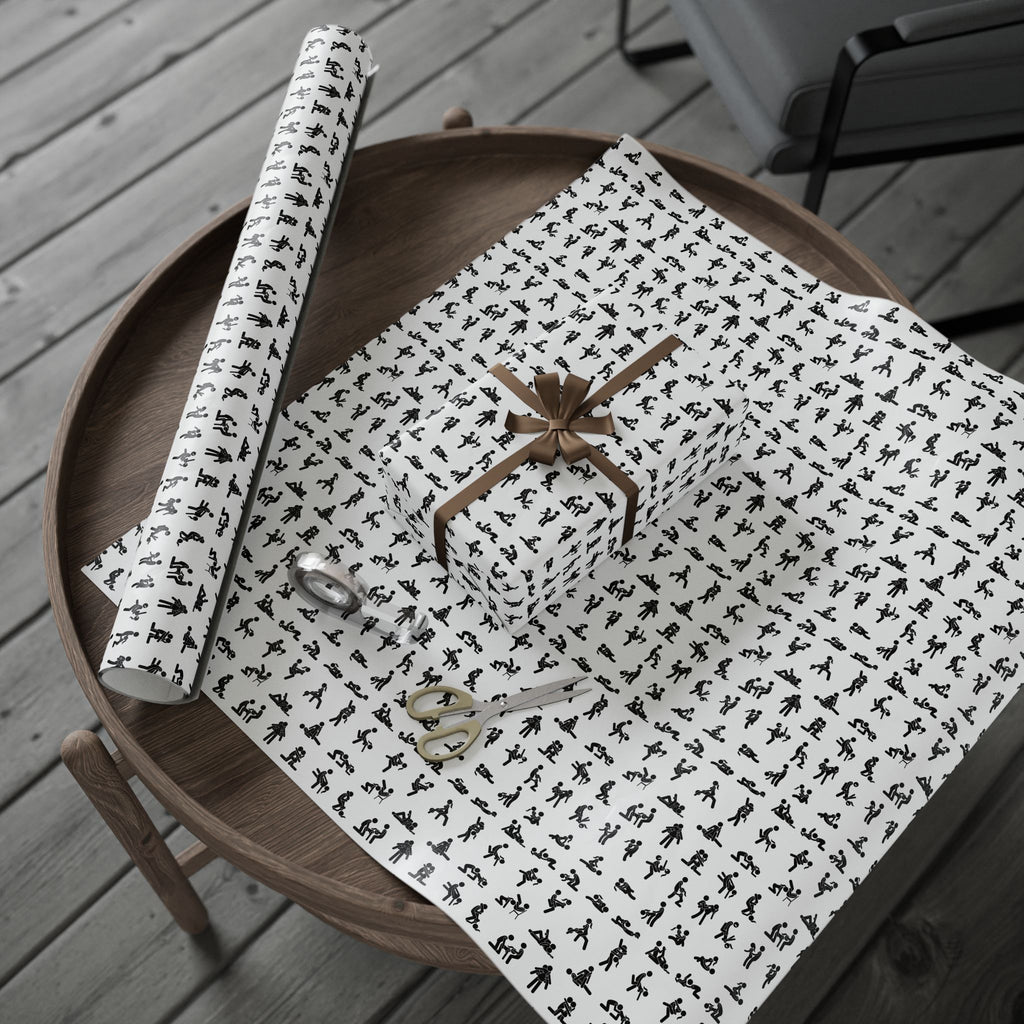 NSFW Stick Figure X Rated Fun on White Wrapping Paper - Holiday Gift Wrapping Paper Roll