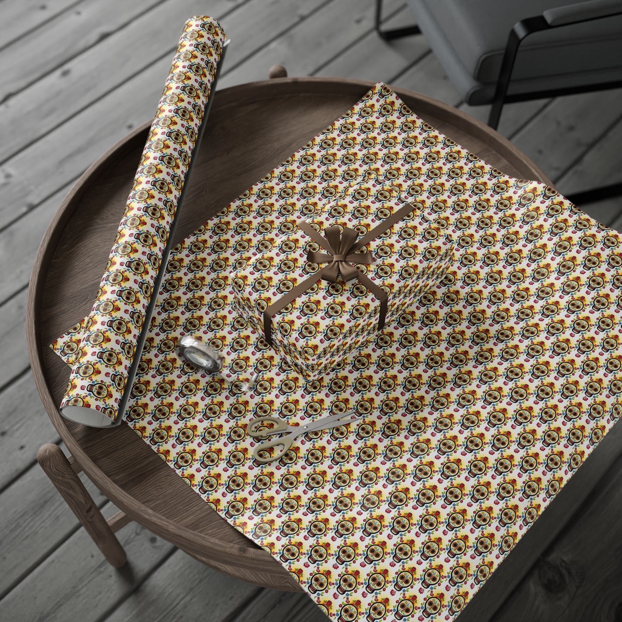 Day of the Dead Flowered Ornaments Wrapping Paper | Holiday Gift Wrapping Paper Roll