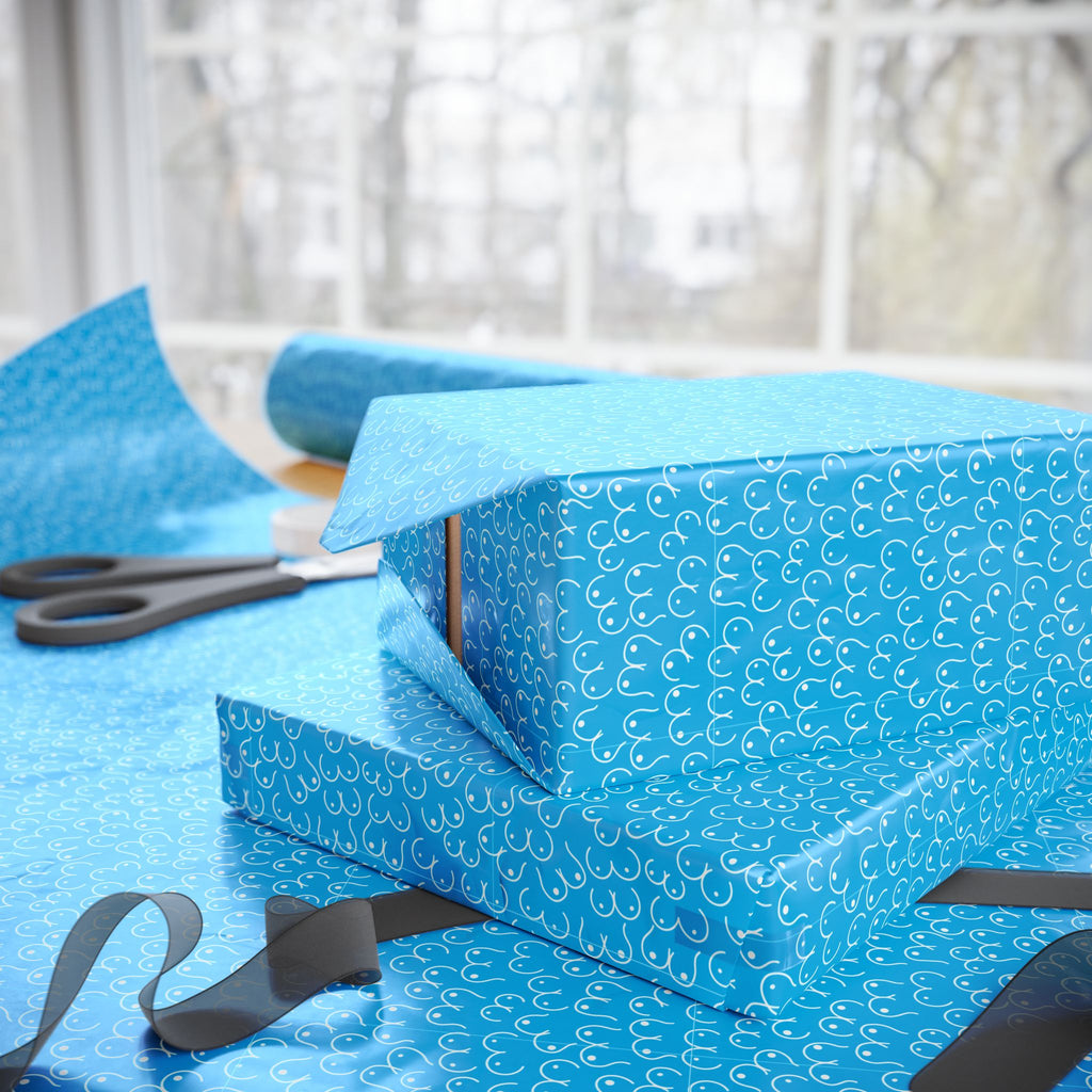 NSFW Snuggle Pups on Sky Blue Wrapping Paper - Holiday Gift Wrapping Paper Roll