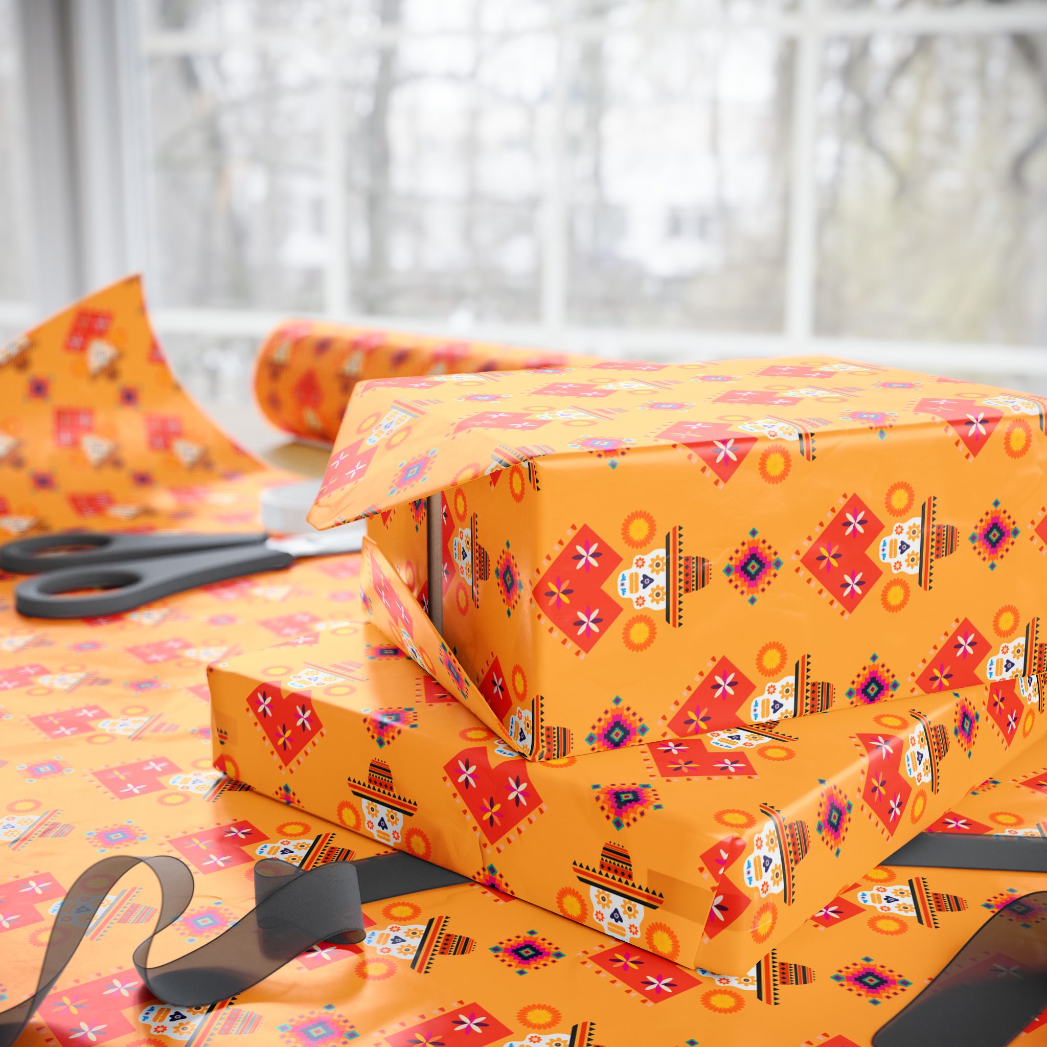 Day of the Dead Poncho Skulls Wrapping Paper | Holiday Gift Wrapping Paper Roll