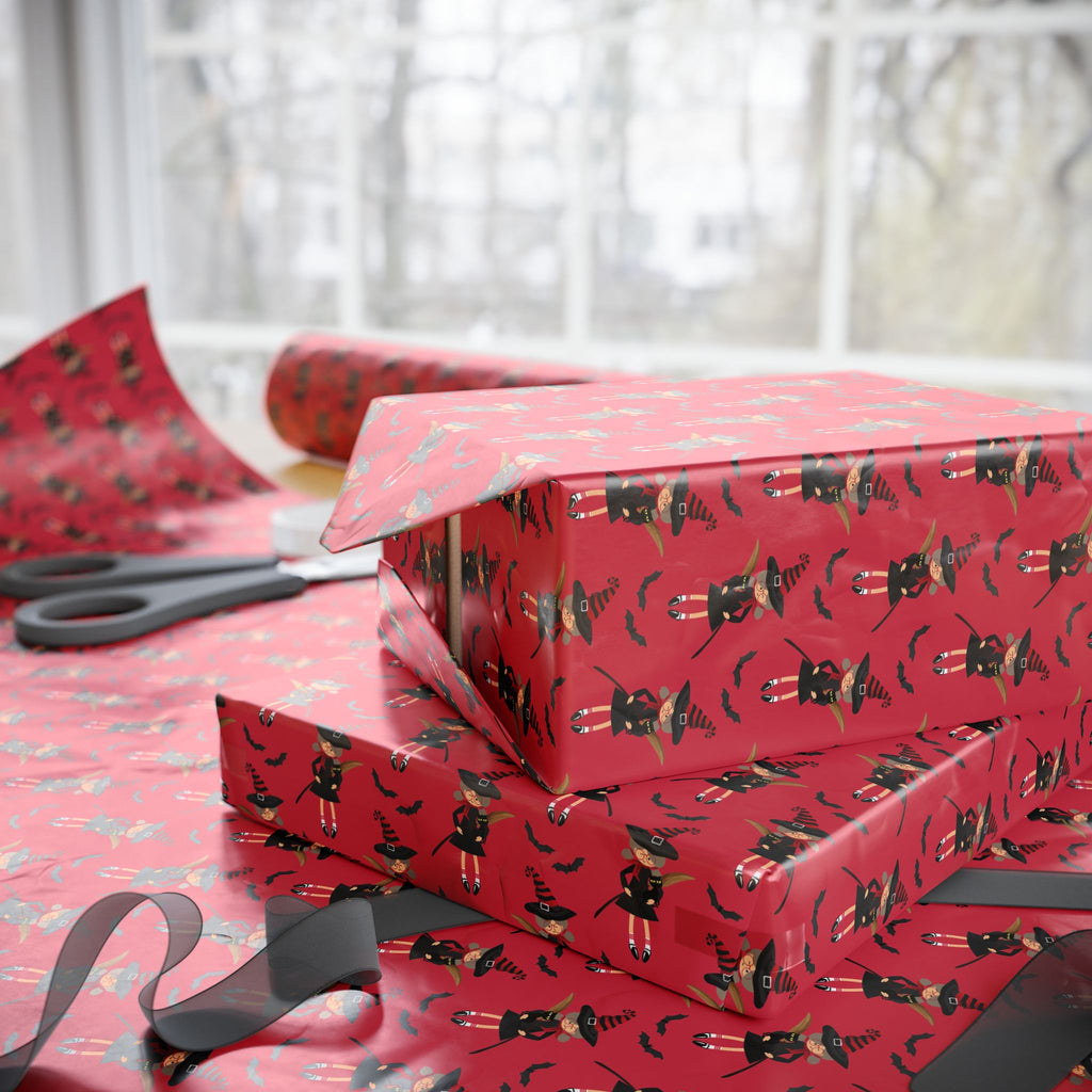 Halloween Red Hat Witches Wrapping Paper | Holiday Gift Wrapping Paper Roll