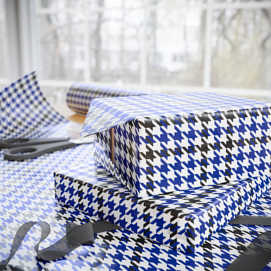 Houndstooth Wrapping Paper Design Royal Blue 009 - Holiday Gift Wrapping Paper Roll