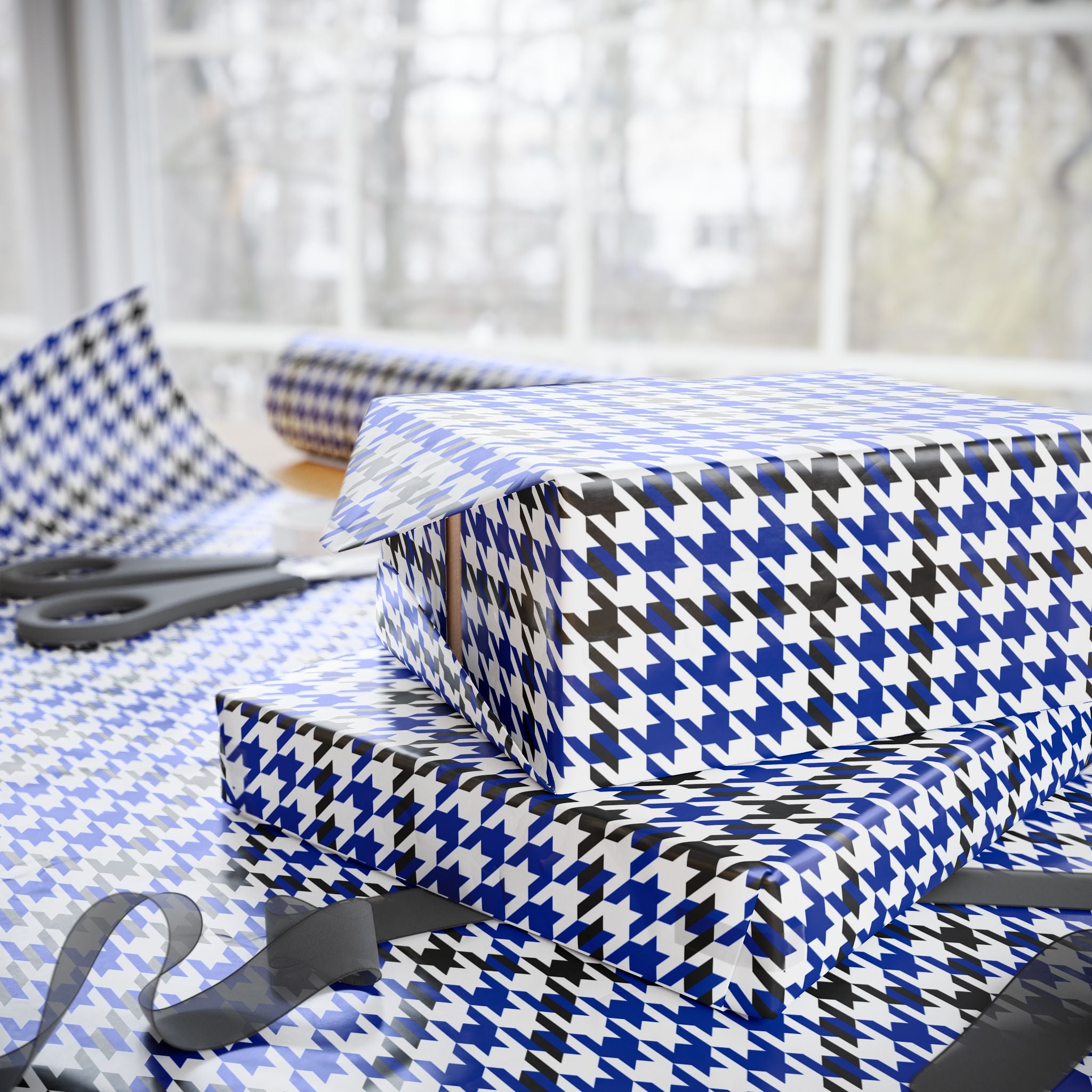 Houndstooth Wrapping Paper Design Royal Blue 009 - Holiday Gift Wrapping Paper Roll