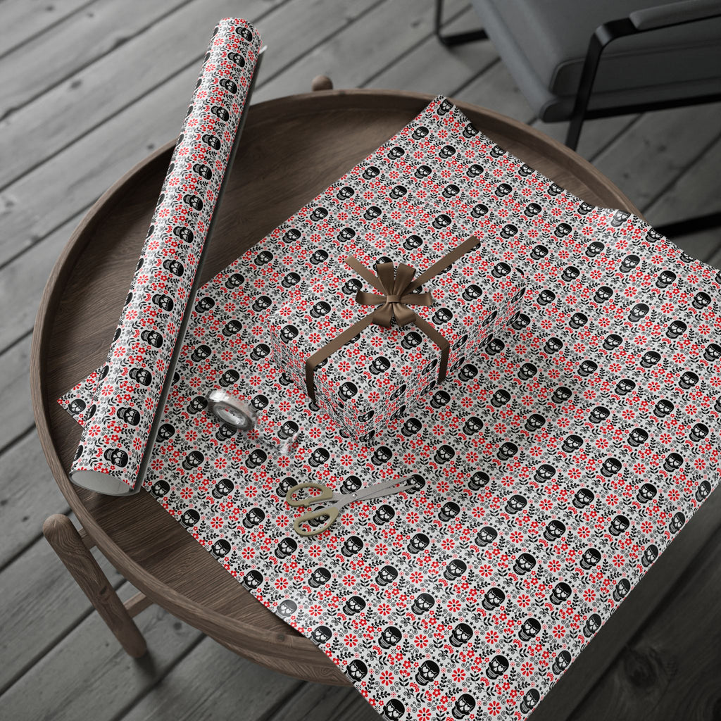 Day of the Dead Black & Red Celebration Wrapping Paper | Holiday Gift Wrapping Paper Roll