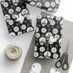 Day of the Dead Black Flower Head Wrapping Paper | Holiday Gift Wrapping Paper Roll