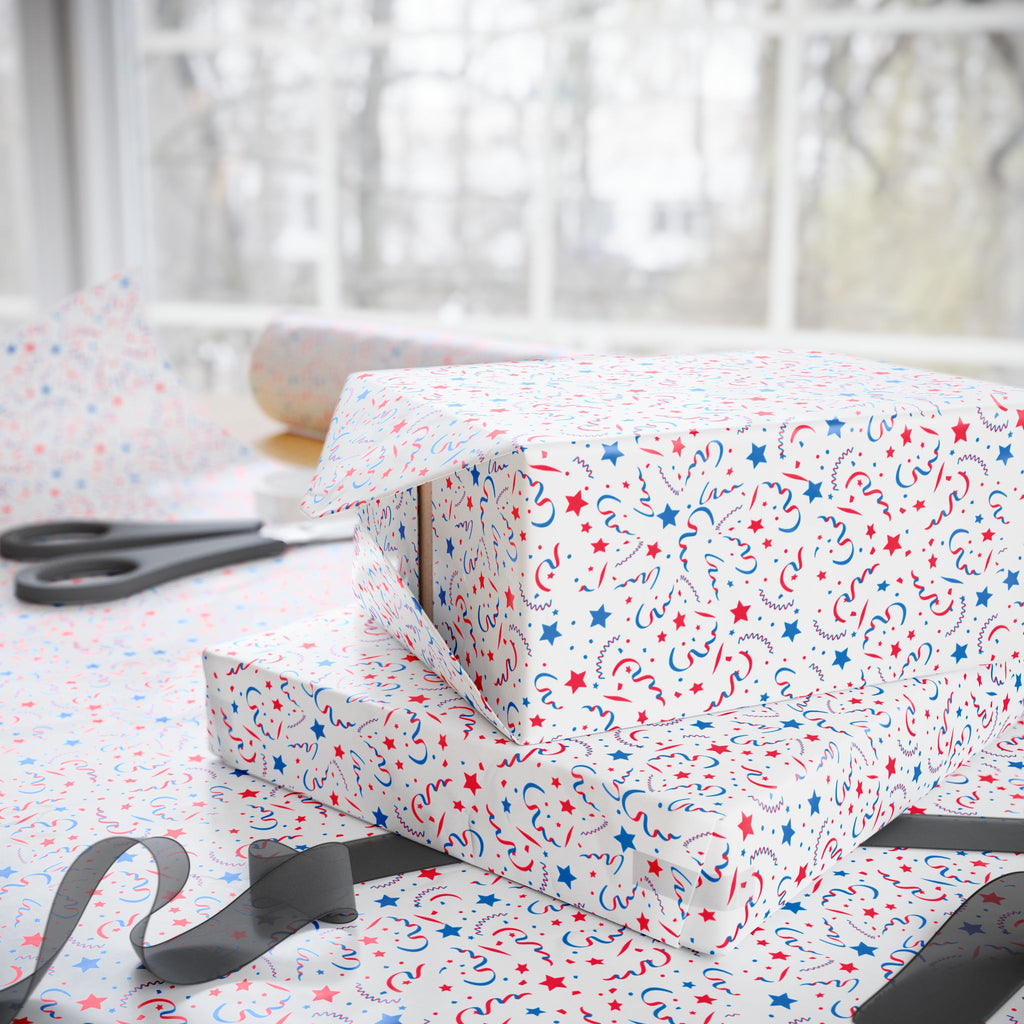 4th of July Patriotic Confetti Wrapping Paper | Holiday Gift Wrapping Paper Roll