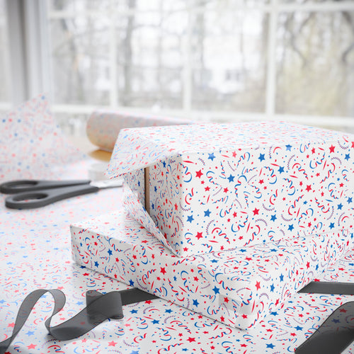 4th of July Patriotic Confetti Wrapping Paper | Holiday Gift Wrapping Paper Roll