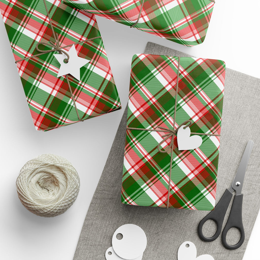 Christmas Green Tartain Plaid Wrapping Paper | Holiday Gift Wrapping Paper Roll