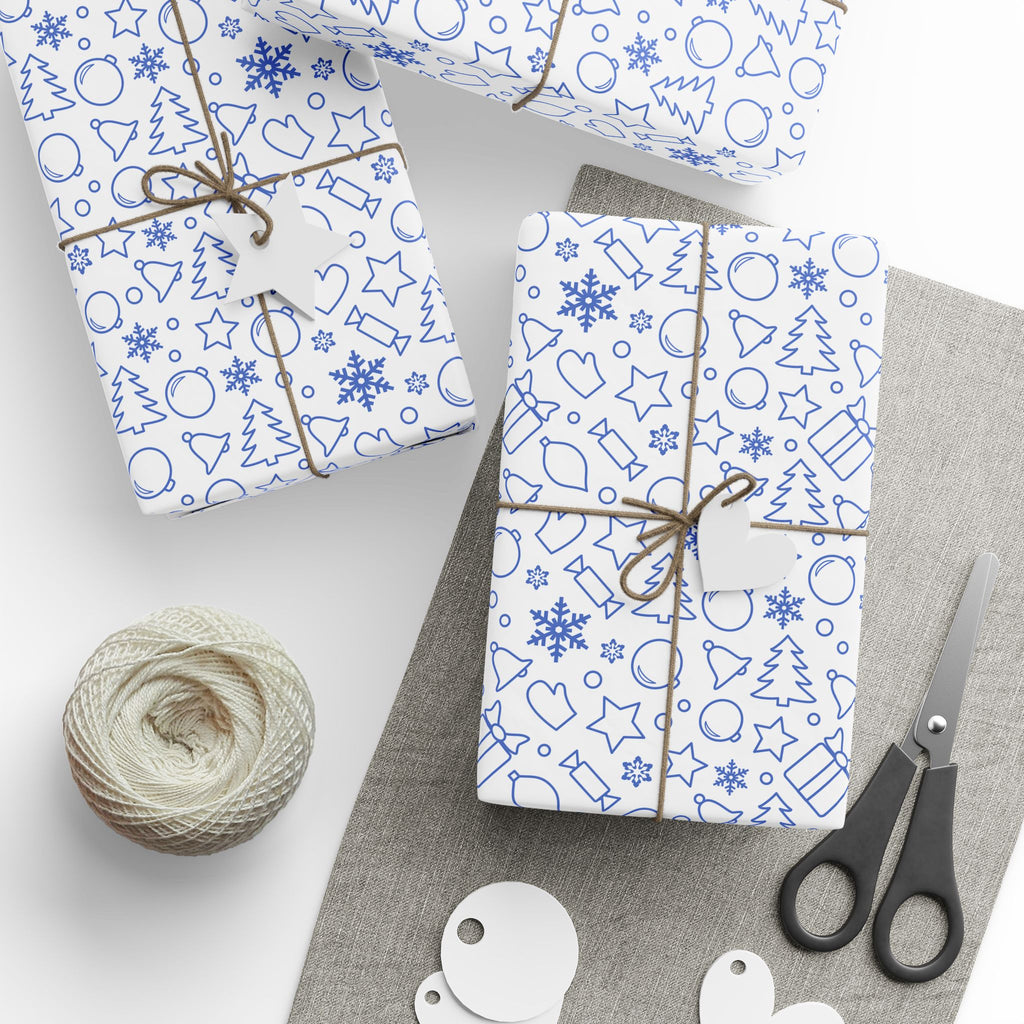 Christmas Blue Line Art Wrapping Paper | Holiday Gift Wrapping Paper