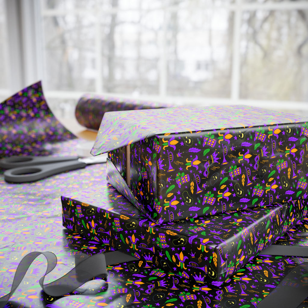 Mardis Gras Fleur De Lis Collage Wrapping Paper | Holiday Gift Wrapping Paper Roll