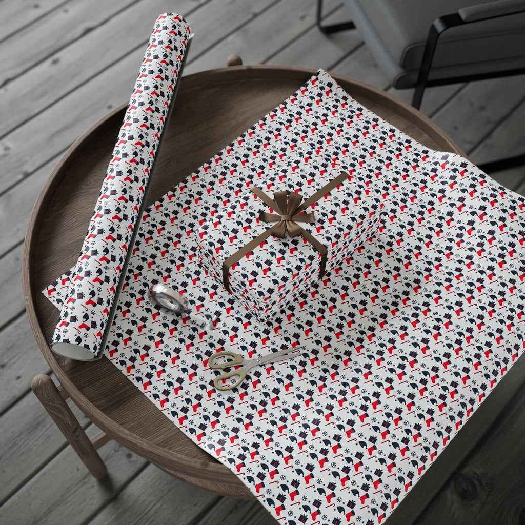 Christmas Red and Blue Stockings Wrapping Paper | Holiday Gift Wrapping Paper Roll