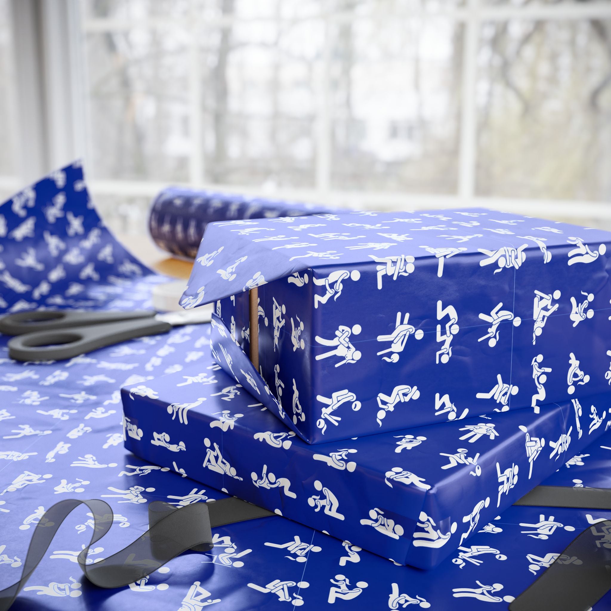 NSFW Stick Figure X Rated Fun on Blue Wrapping Paper - Holiday Gift Wrapping Paper Roll