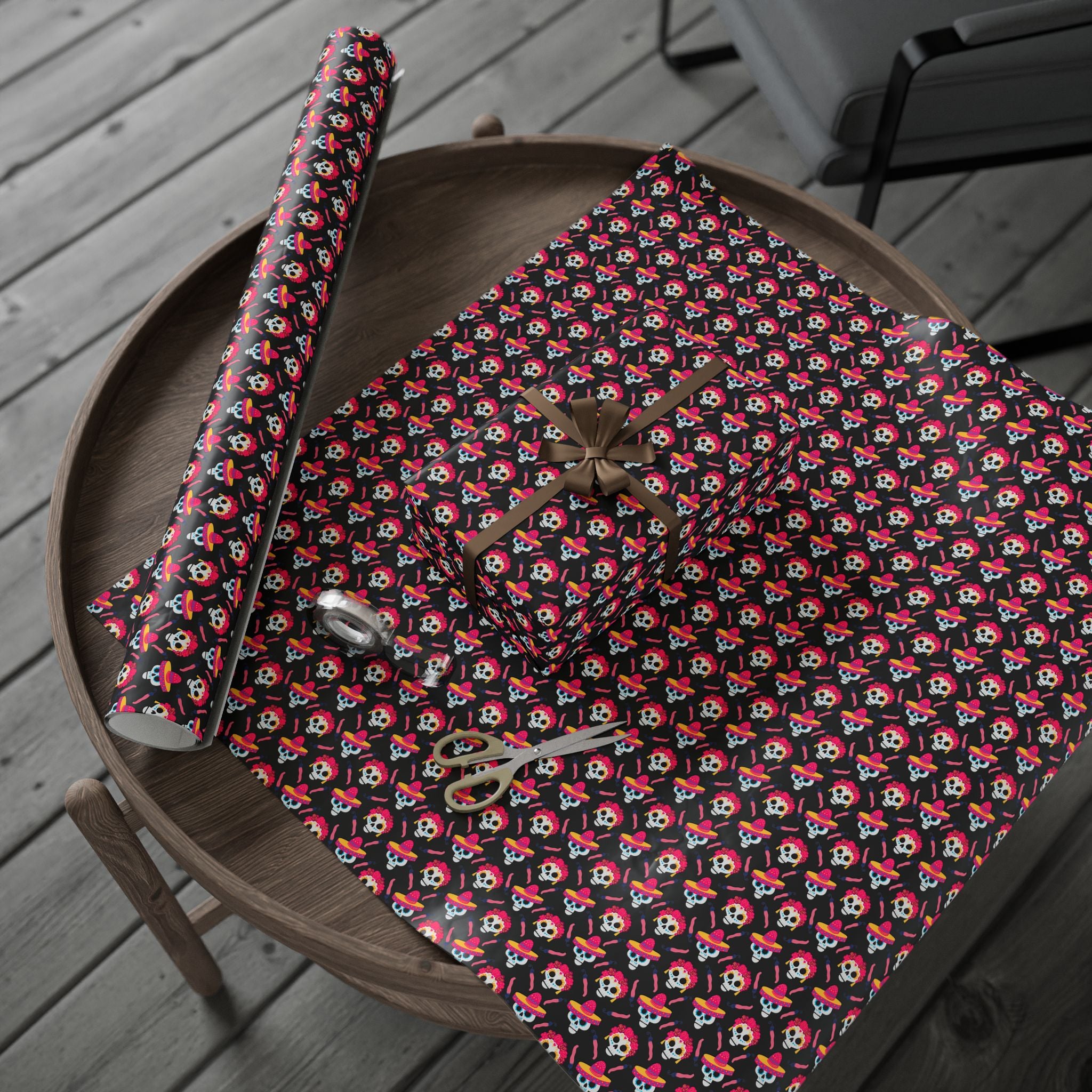 Day of the Dead Pink Chilis Wrapping Paper | Holiday Gift Wrapping Paper Roll