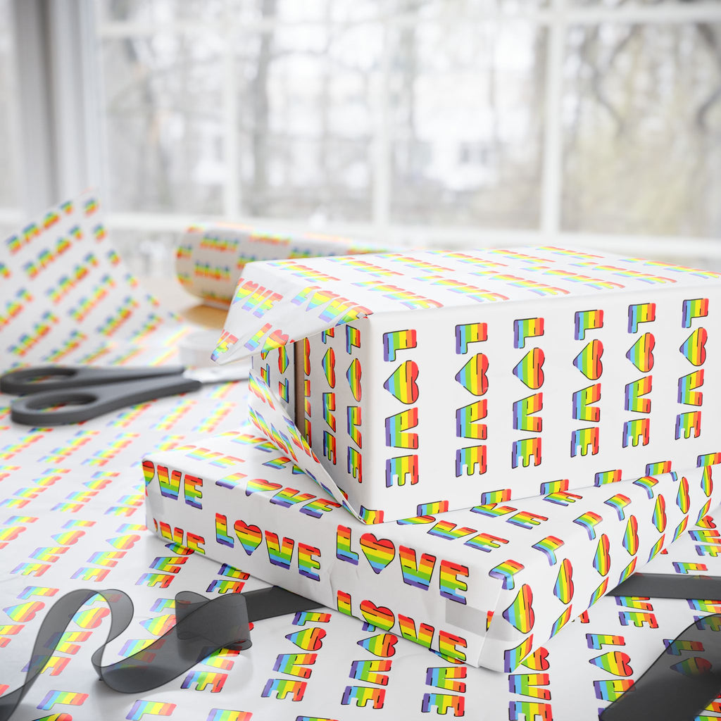 Pride Rainbow Love Wrapping Paper Design | Holiday Gift Wrapping Paper Roll