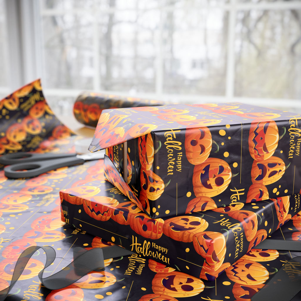 Halloween Pumpkin Lineup Wrapping Paper | Holiday Gift Wrapping Paper Roll