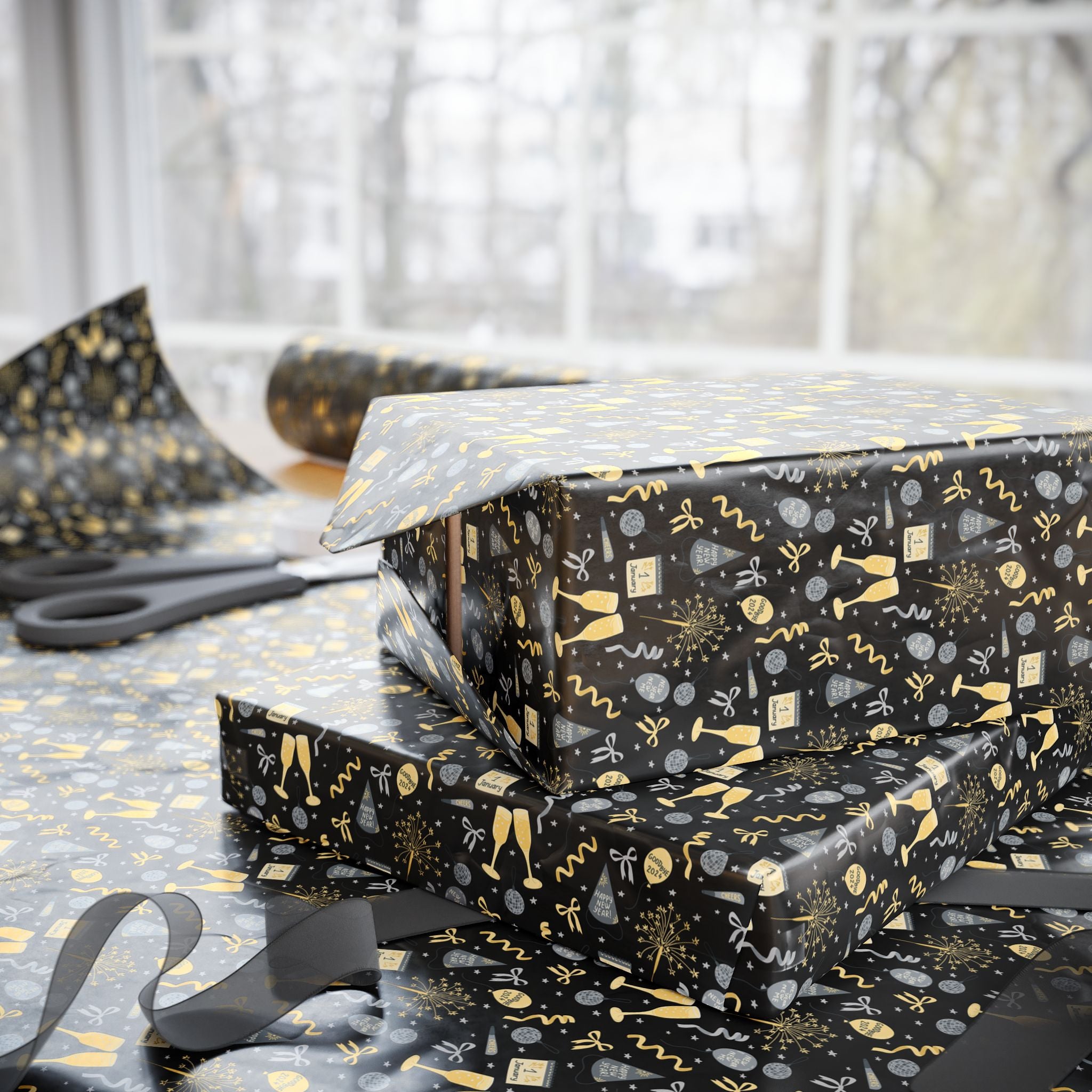 New Year's Festive Decorations Wrapping Paper - Holiday Gift Wrapping Paper Roll