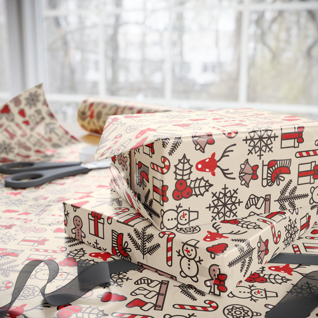 Christmas Vintage Lines Wrapping Paper | Holiday Gift Wrapping Paper Roll