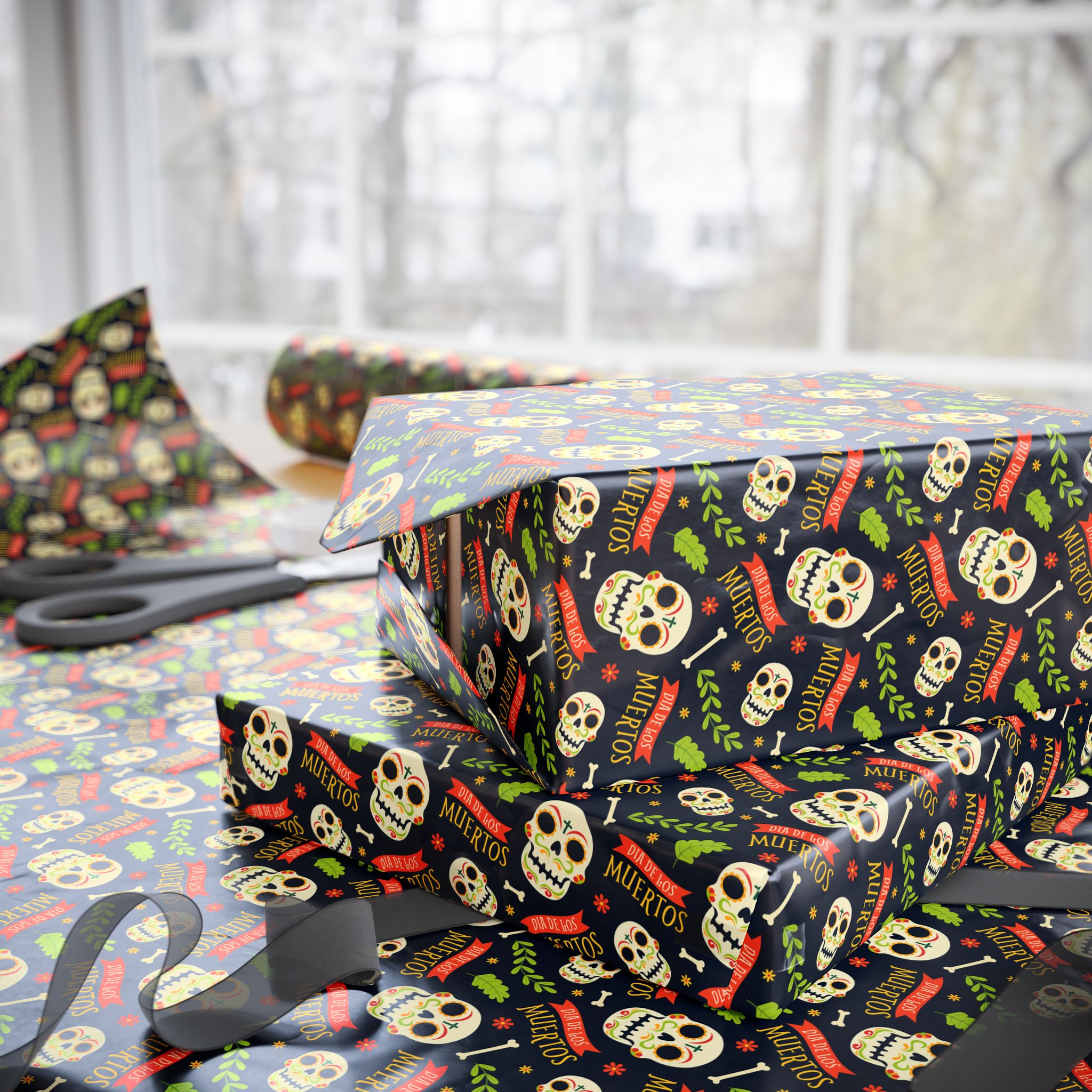 Day of the Dead Muertos Skulls Wrapping Paper | Holiday Gift Wrapping Paper Roll