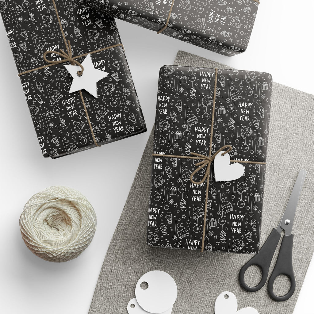New Year's Blackboard Doodles Wrapping Paper - Holiday Gift Wrapping Paper Roll