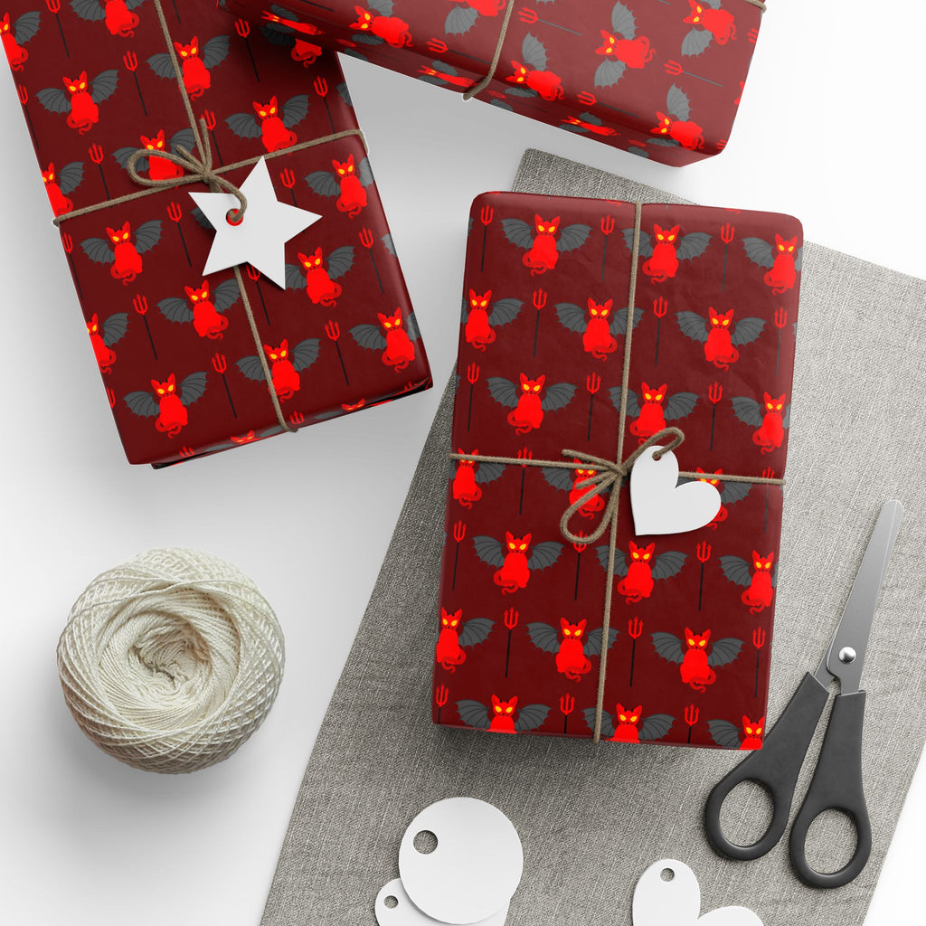 Halloween Devil Cat Wrapping Paper | Holiday Gift Wrapping Paper Roll