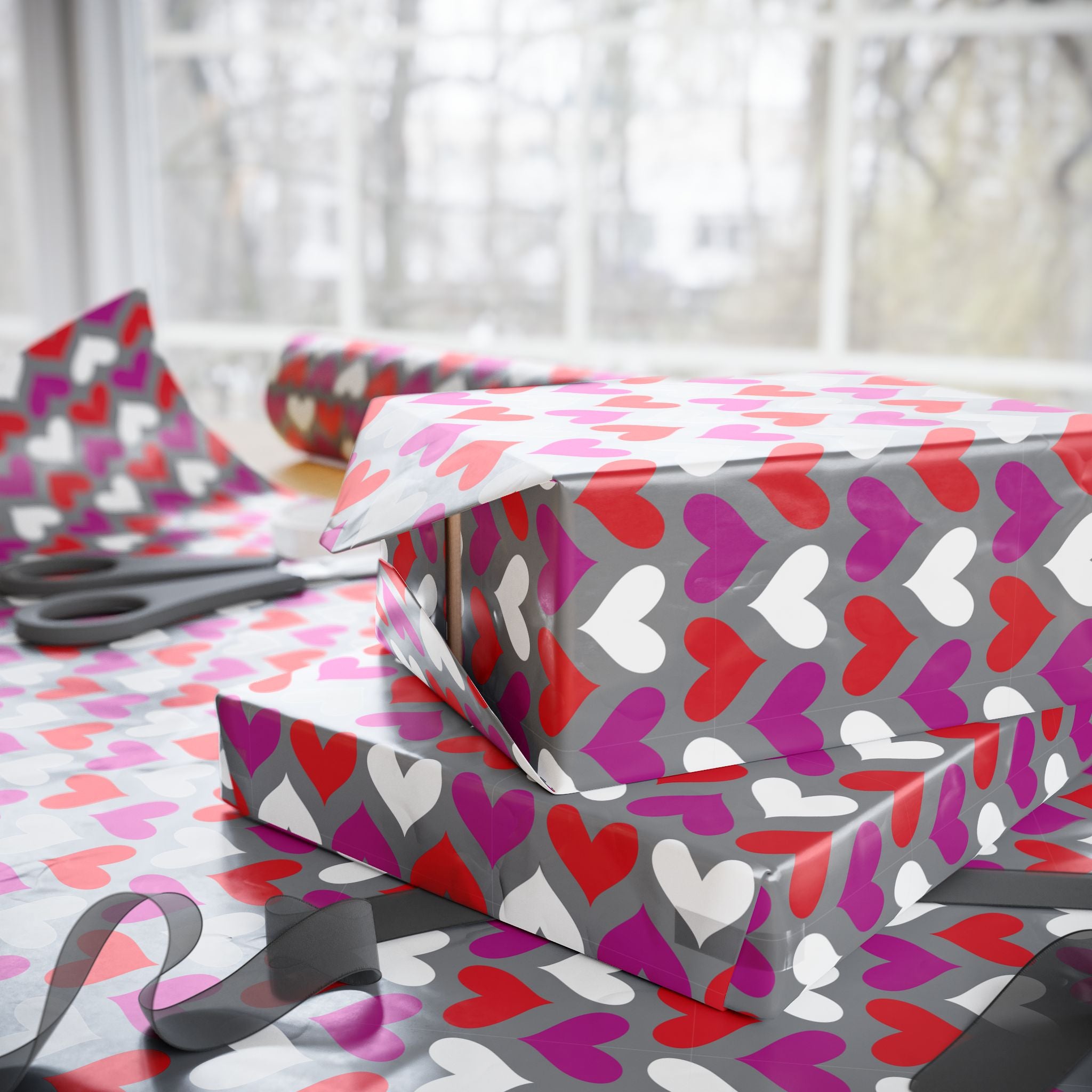 Valentine’s Day Grey TriColor Crush Wrapping Paper | Holiday Gift Wrapping Paper Roll