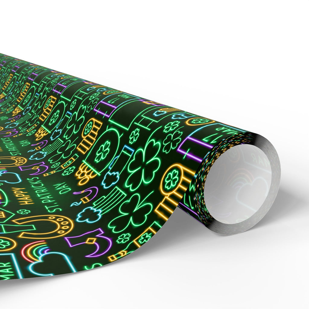 St Patrick's Day Neon Icons Wrapping Paper | Holiday Gift Wrapping Paper Roll