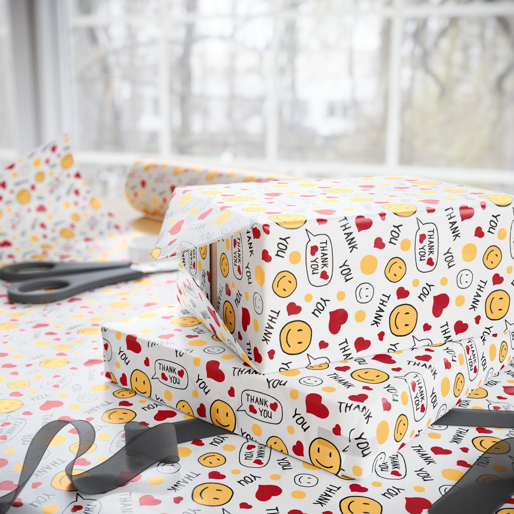 Thank You Doodle Emojis Wrapping Paper Design | Holiday Gift Wrapping Paper Roll