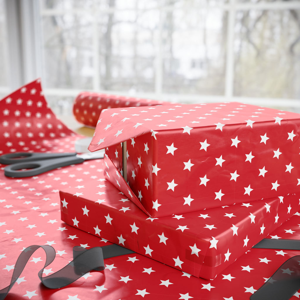 4th of July Stars on Red Wrapping Paper | Holiday Gift Wrapping Paper Roll
