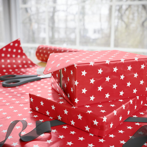 4th of July Stars on Red Wrapping Paper | Holiday Gift Wrapping Paper Roll