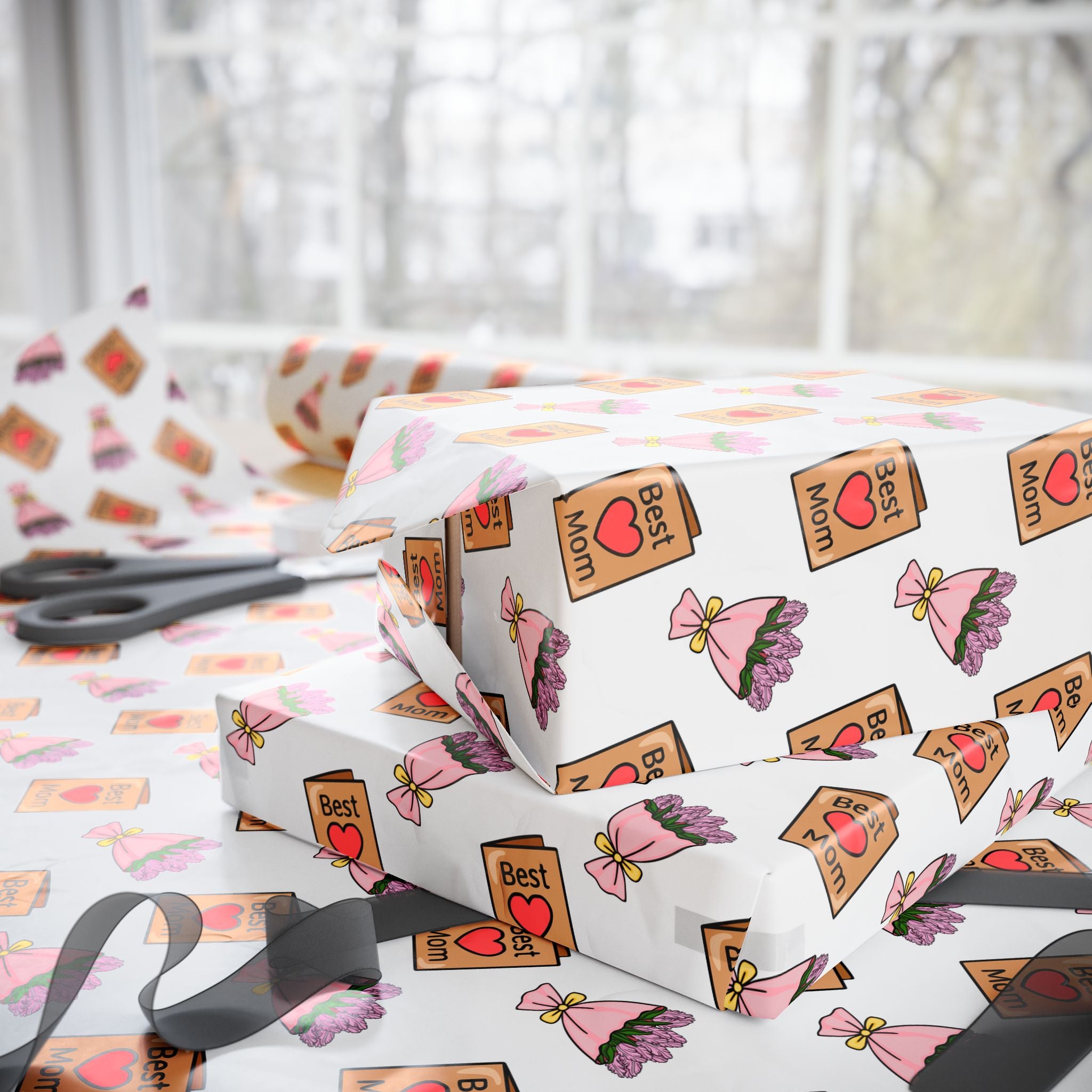 Mother's Day Best Mom Card Wrapping Paper - Holiday Gift Wrapping Paper Roll