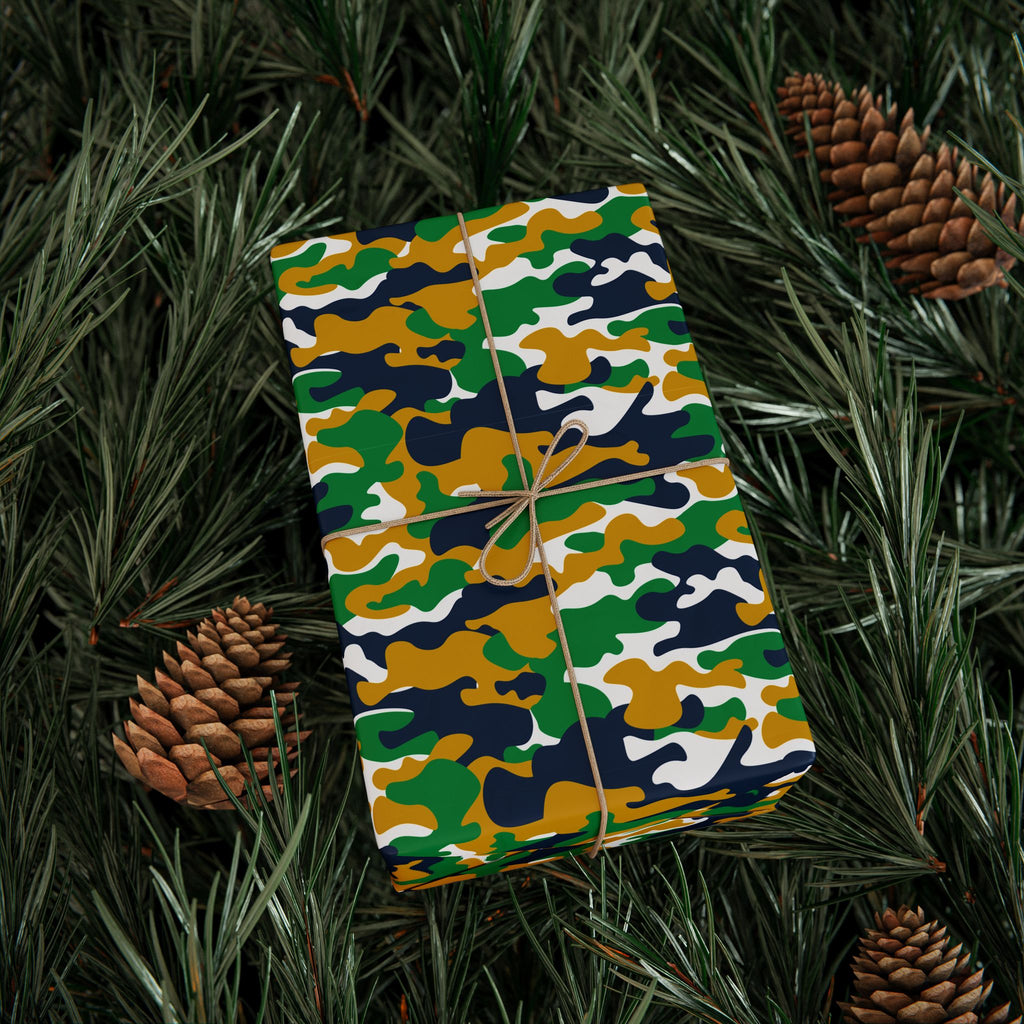 Notre Dame Fighting Irish Inspired Camoflauge Wrapping Paper - Holiday Gift Wrapping Paper Roll