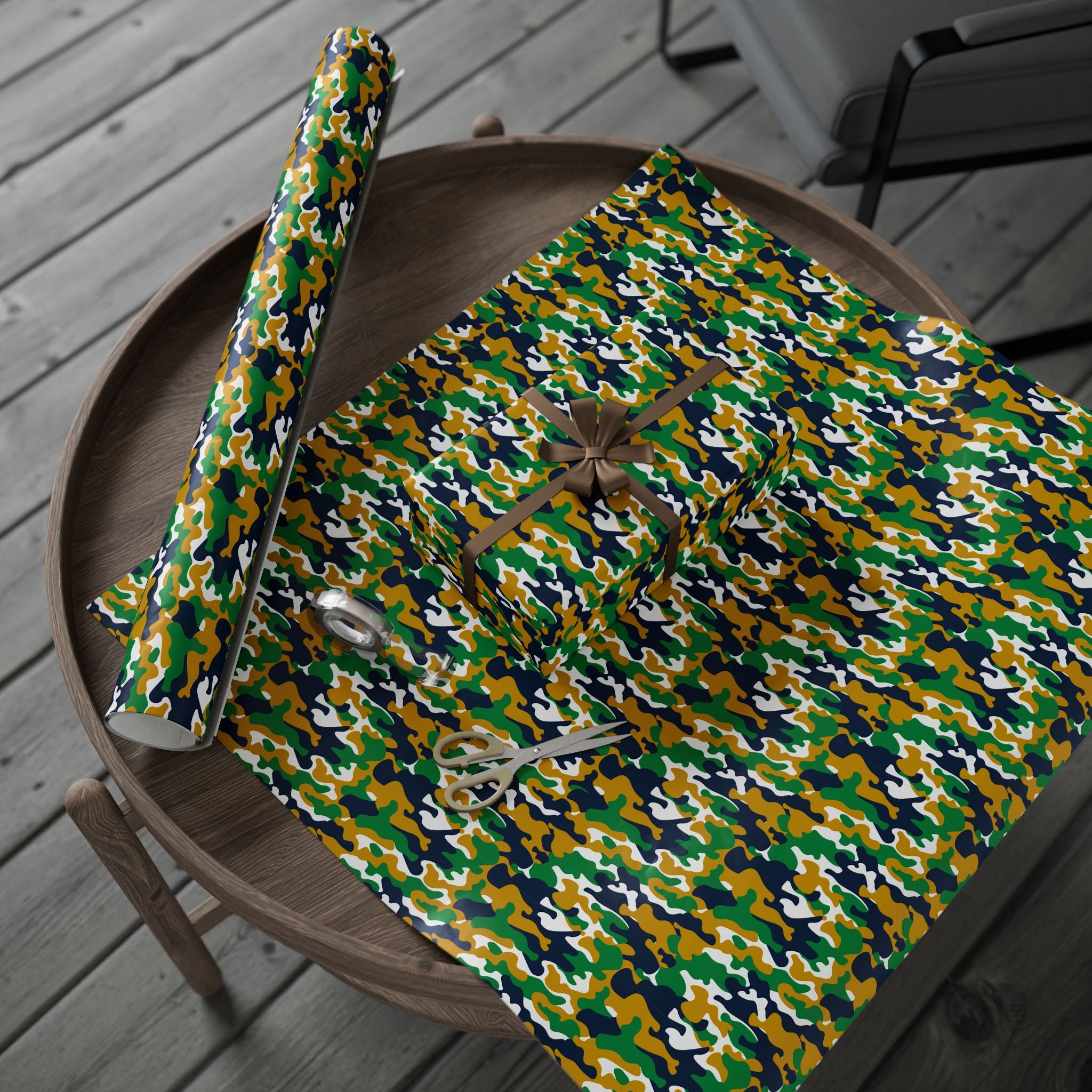 Notre Dame Fighting Irish Inspired Camoflauge Wrapping Paper - Holiday Gift Wrapping Paper Roll
