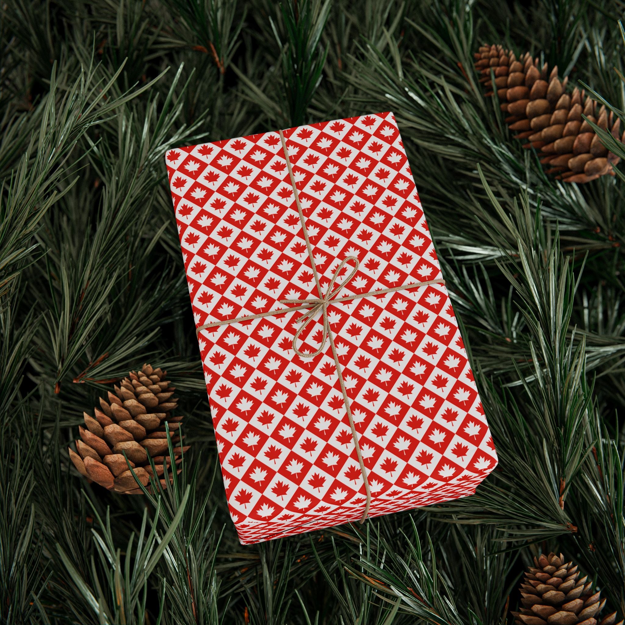 Canada Day Leaf Checkerboard Wrapping Paper - Holiday Gift Wrapping Paper Roll