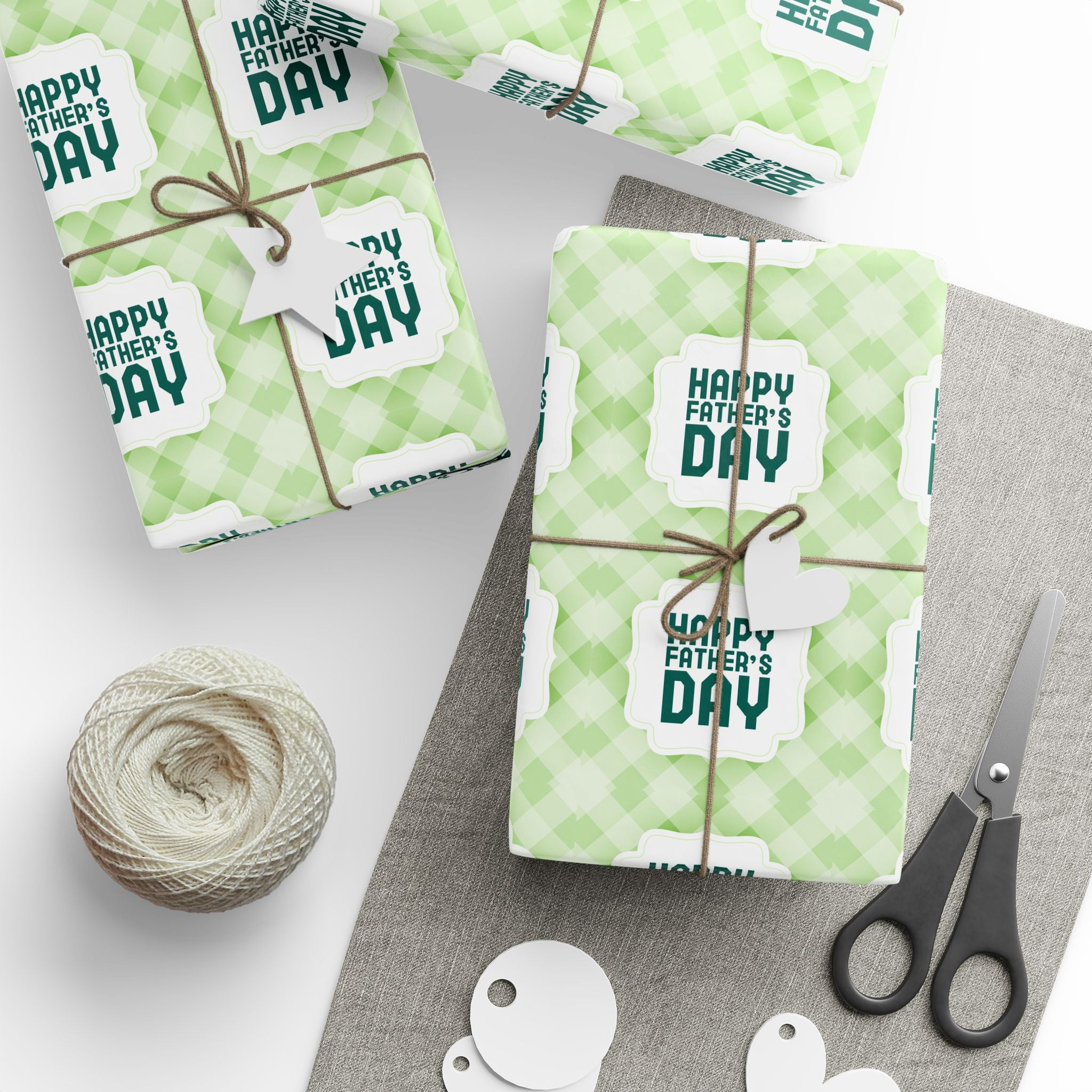 Father's Day Green Tartan Wrapping Paper - Holiday Gift Wrapping Paper Roll