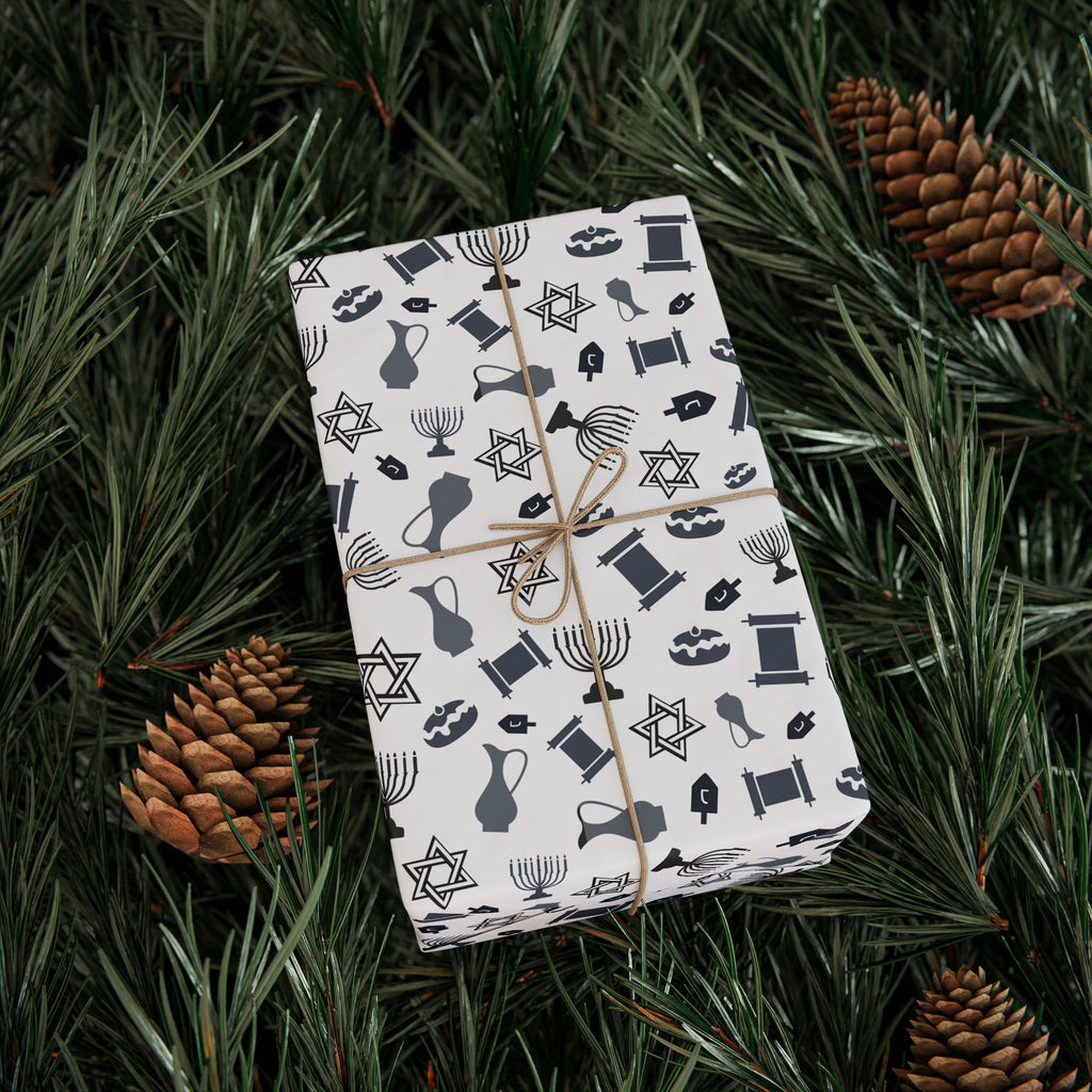 Hanukkah Monochrome Menorah Wrapping Paper | Holiday Gift Wrapping Paper Roll