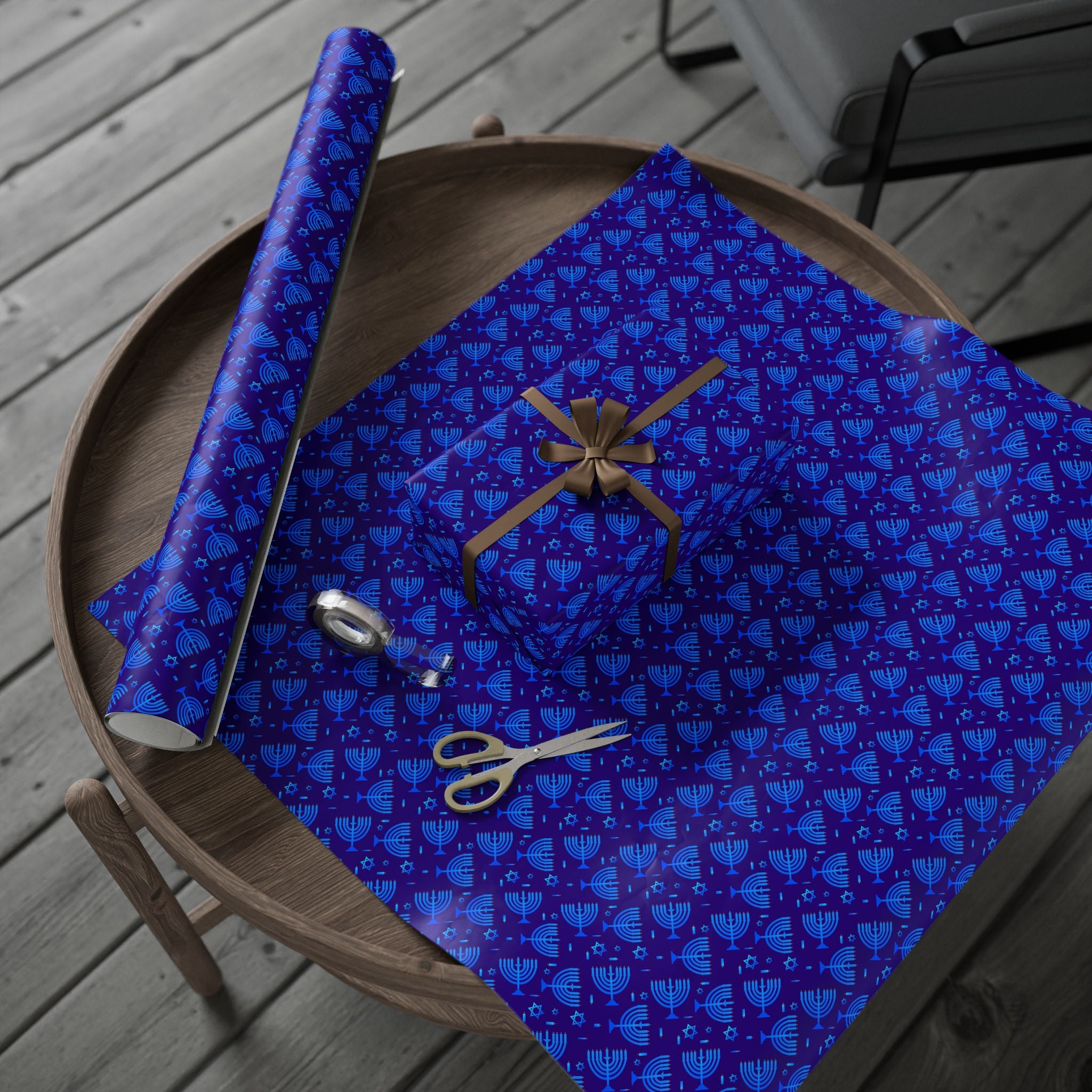 Hanukkah Blue Menorah Wrapping Paper | Holiday Gift Wrapping Paper Roll