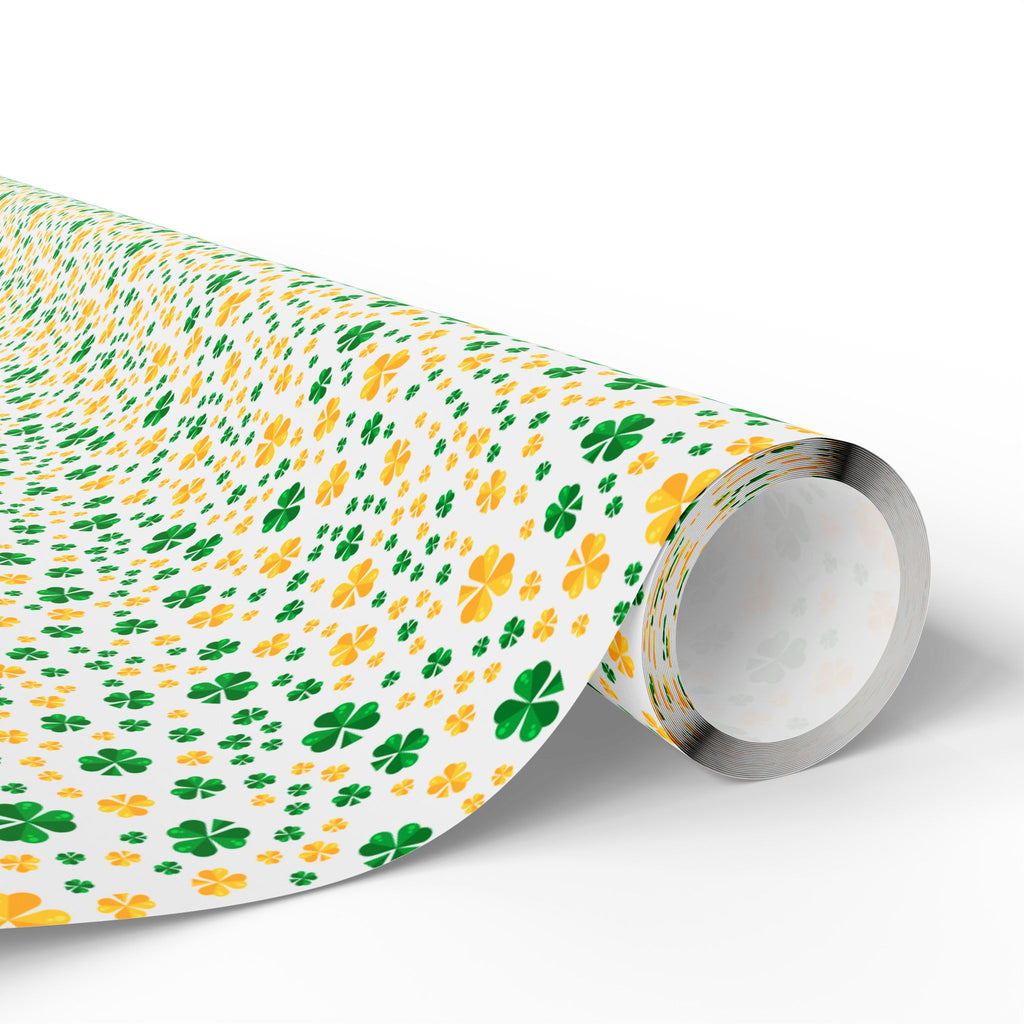 St Patrick's Day Green & Gold Clover Wrapping Paper | Holiday Gift Wrapping Paper Roll