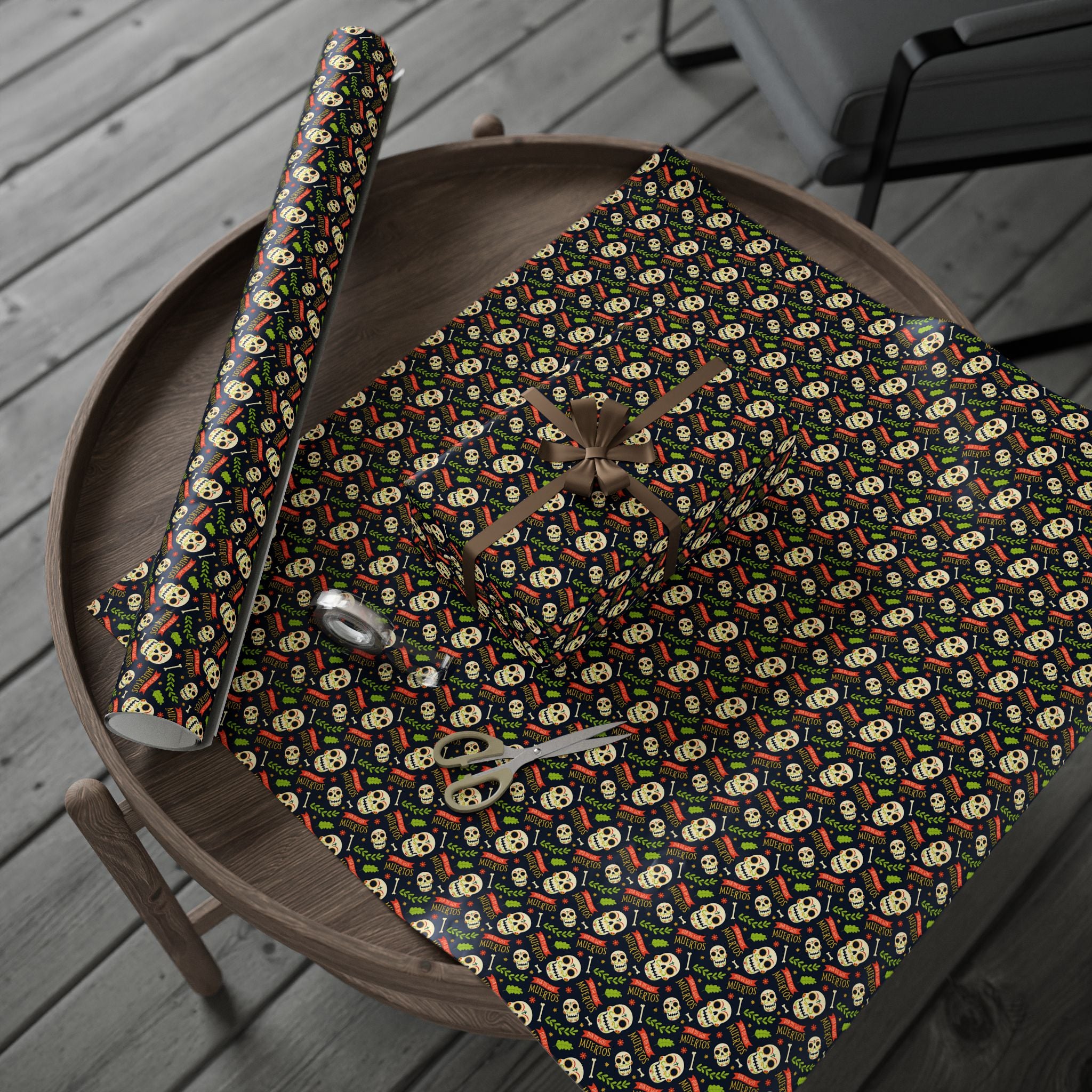 Day of the Dead Muertos Skulls Wrapping Paper | Holiday Gift Wrapping Paper Roll